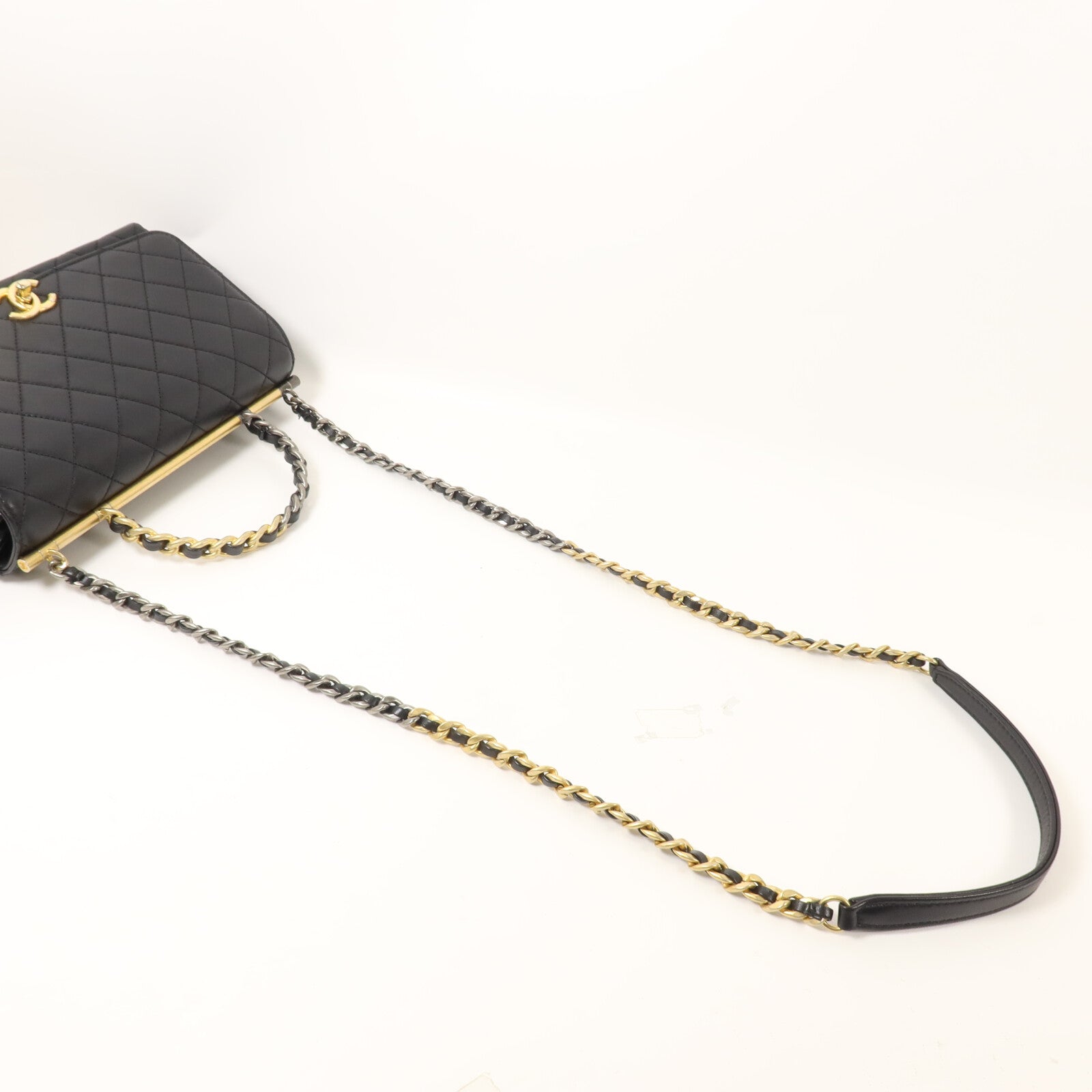 CHANEL 羊皮皮革Top Handle Flap鏈帶手挽肩背兩用袋