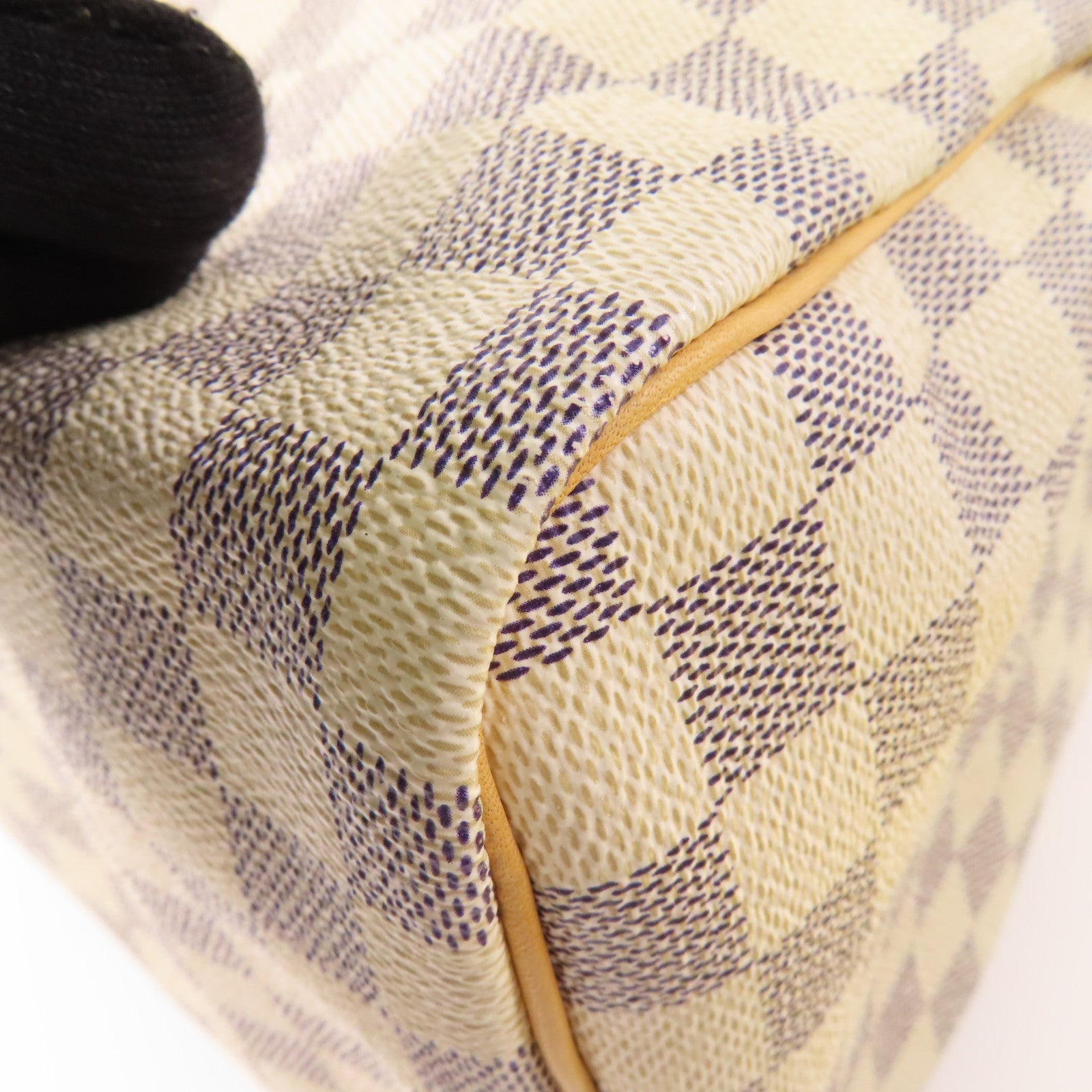 LOUIS VUITTON Damier Azur Speedy 30金扣手挽袋白色