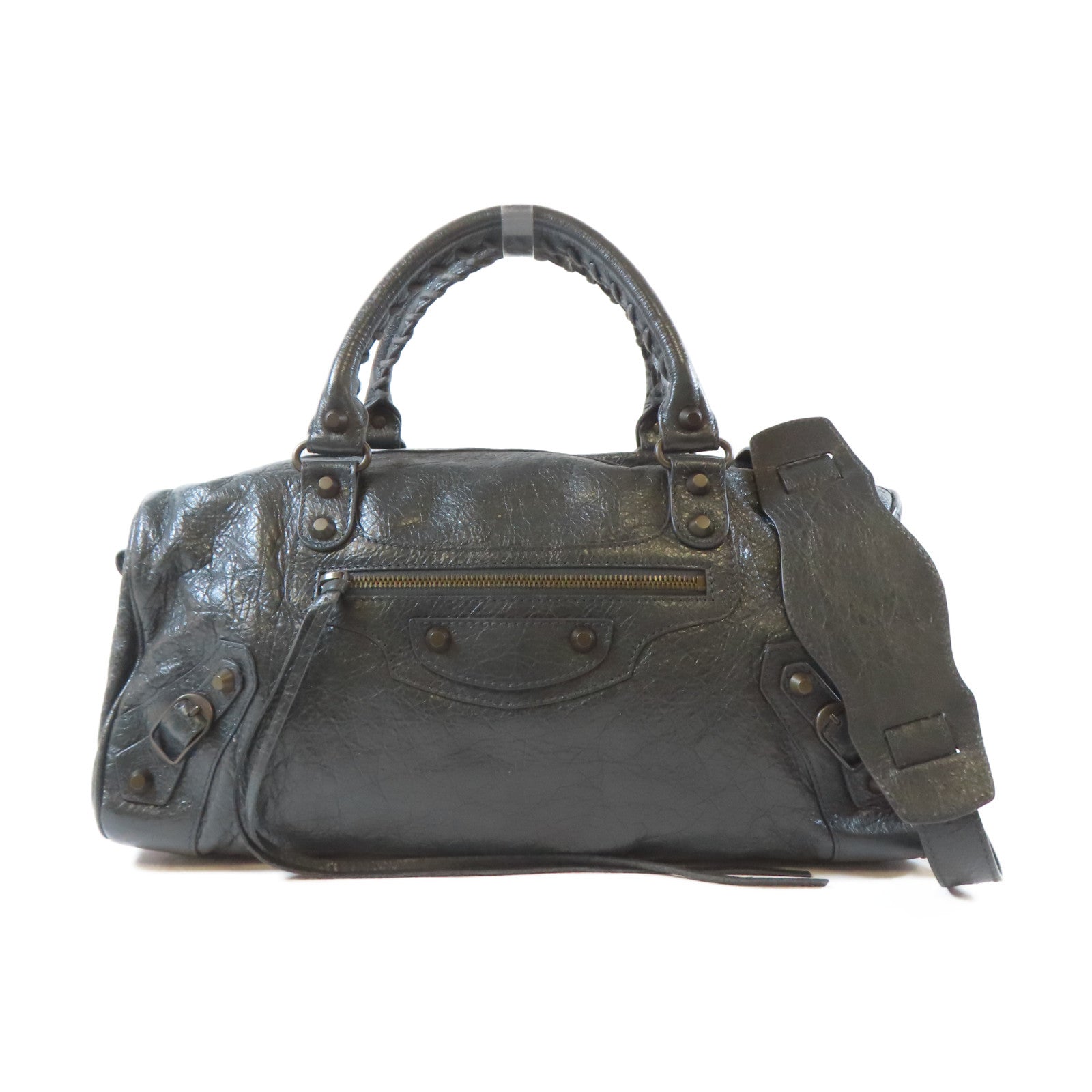 BALENCIAGA 牛皮皮革Twiggy黑扣手挽肩背兩用袋灰色