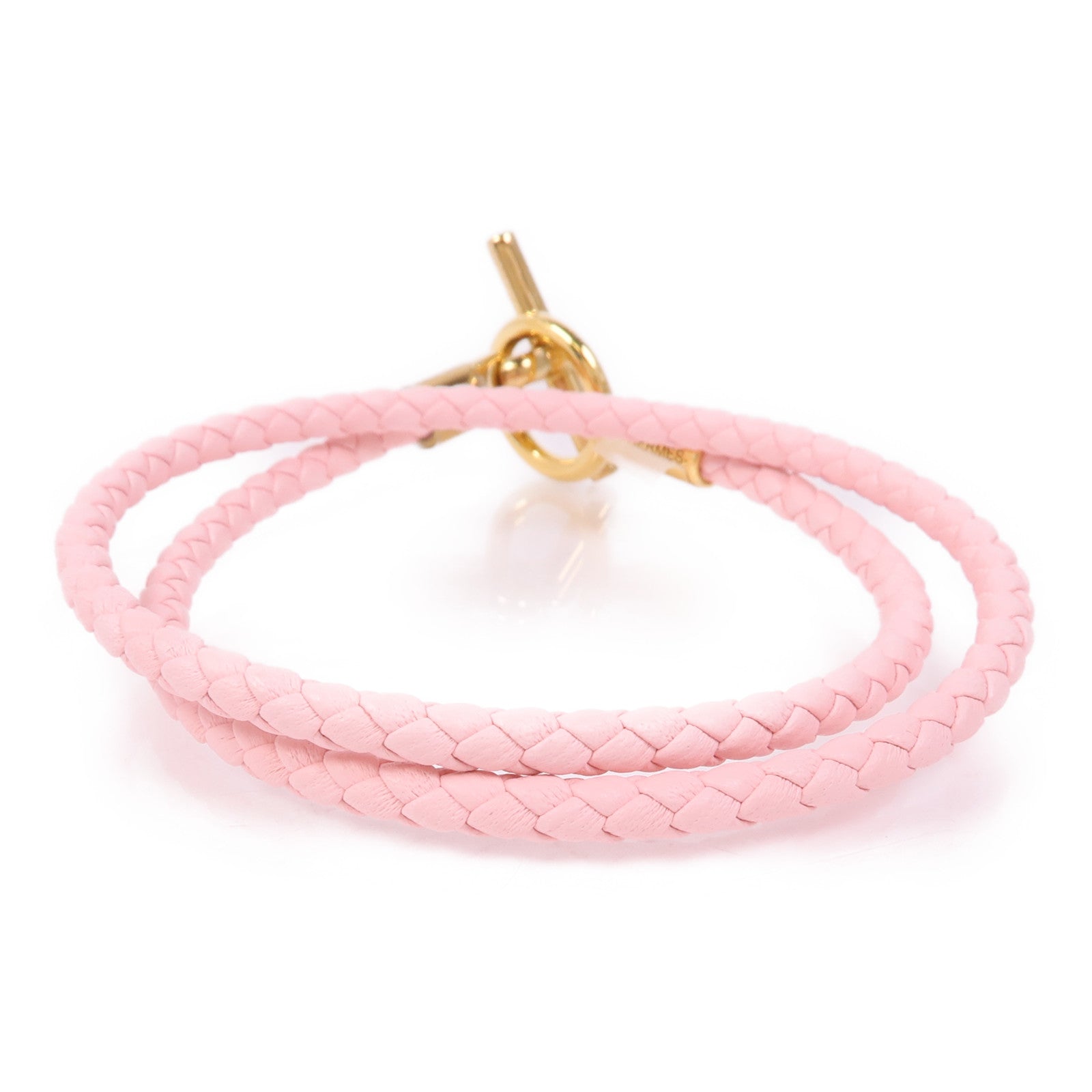 HERMES 皮革Glenan Double Tour金扣手鐲Rose Sakura