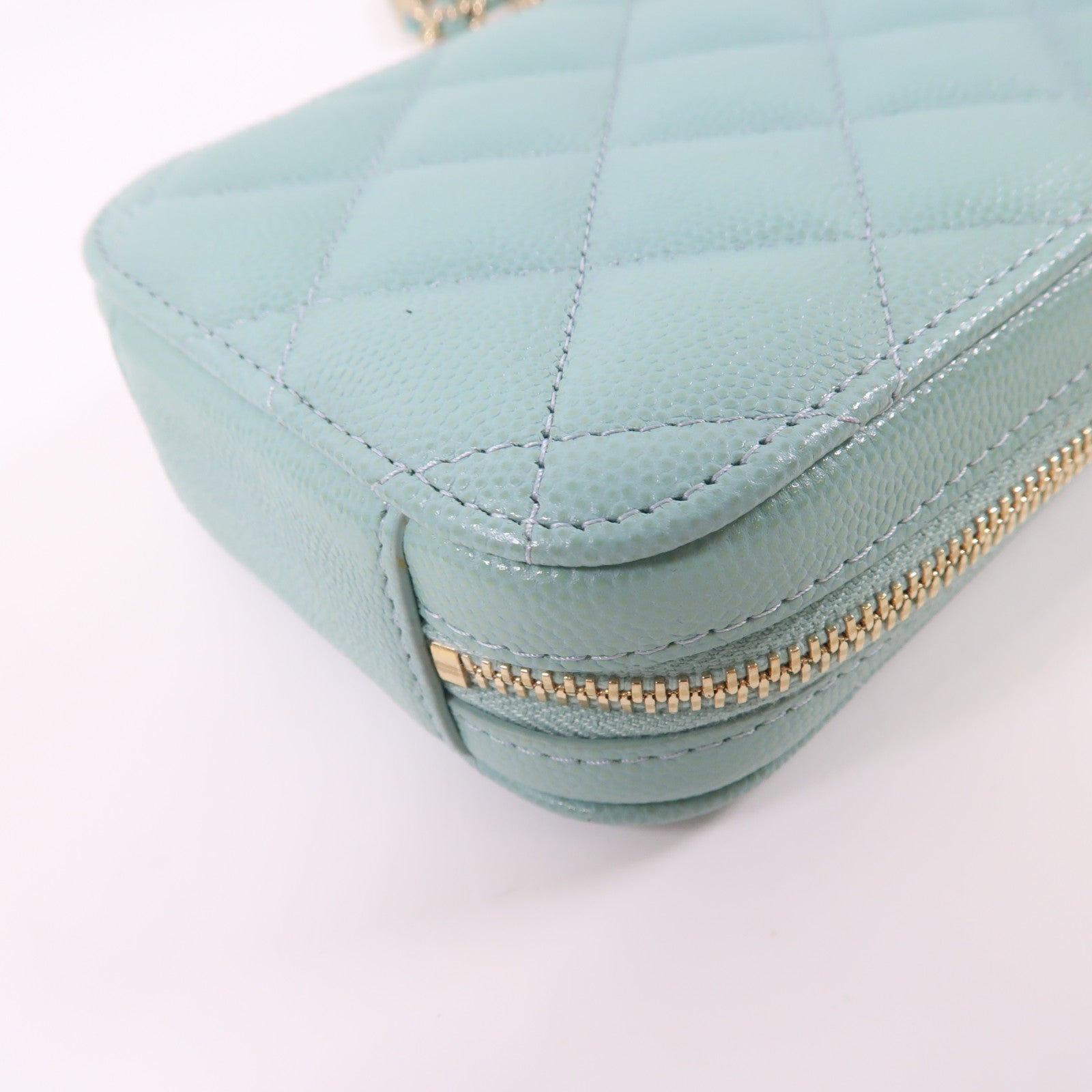 CHANEL CC GHW Phone Bag Shoulder Bag Calfskin Leather Green