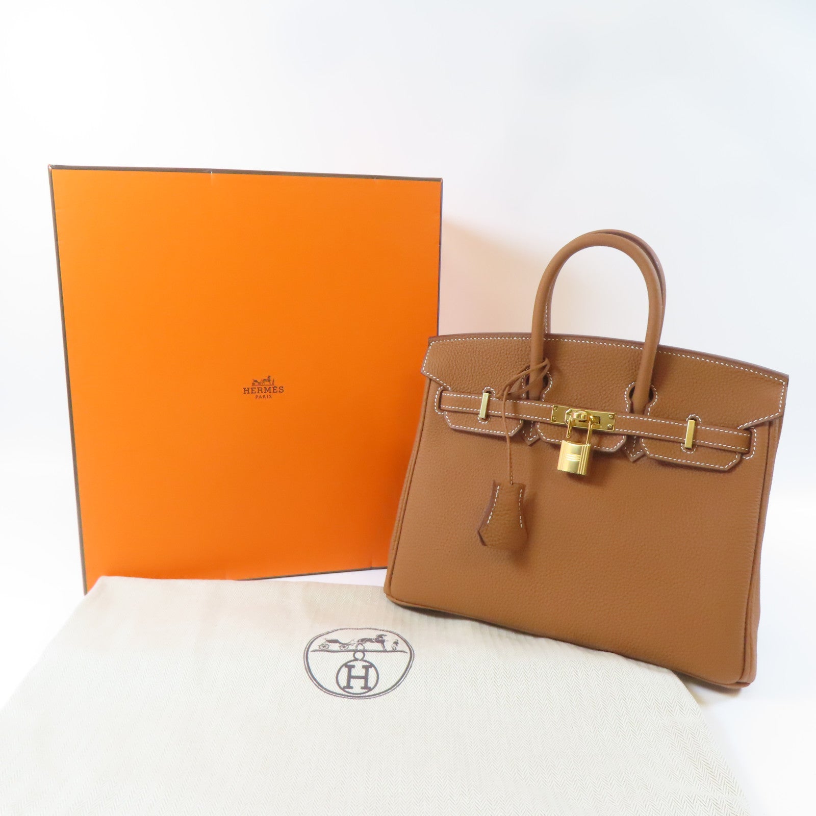HERMES Togo皮革Birkin 25金扣手挽袋Gold啡色