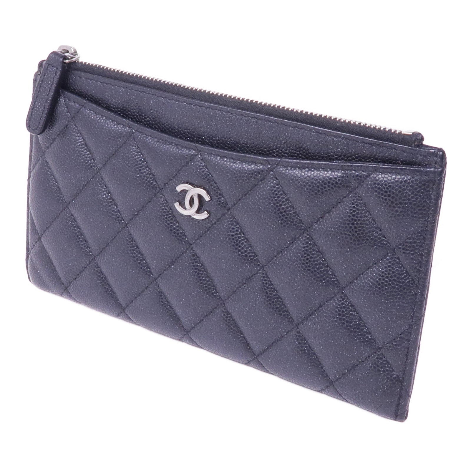 CHANEL 牛皮皮革Zipped Wallet銀扣長錢包