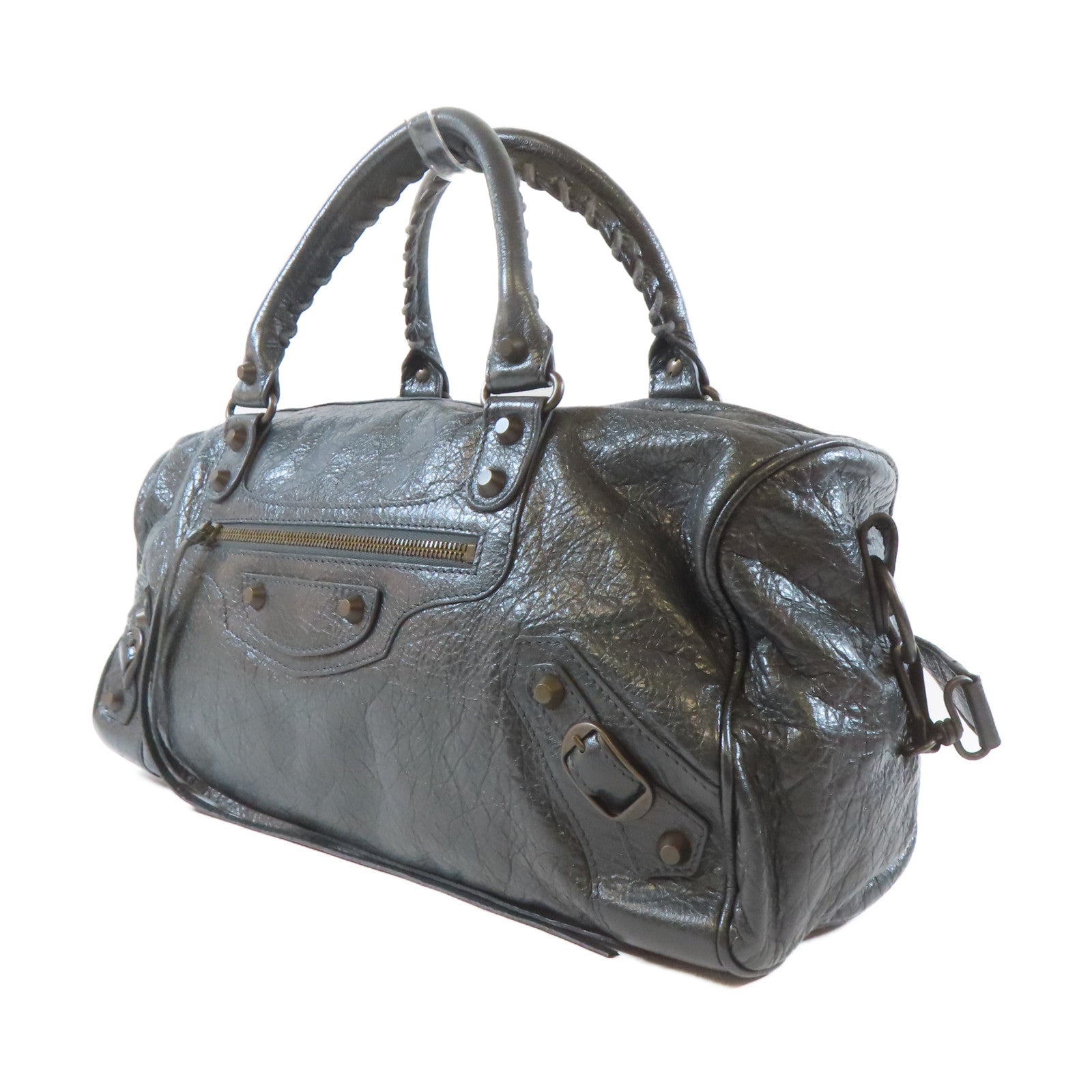 BALENCIAGA 牛皮皮革Twiggy黑扣手挽肩背兩用袋灰色