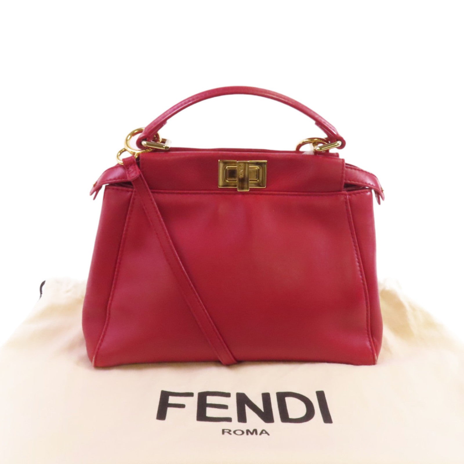 FENDI 羊皮皮革Peekaboo Mini金扣手挽肩背兩用袋