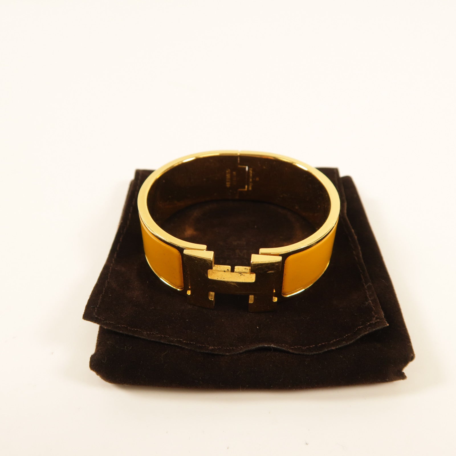 HERMES GHW Clic-Clac H Bracelet Enamel/Metal Orange