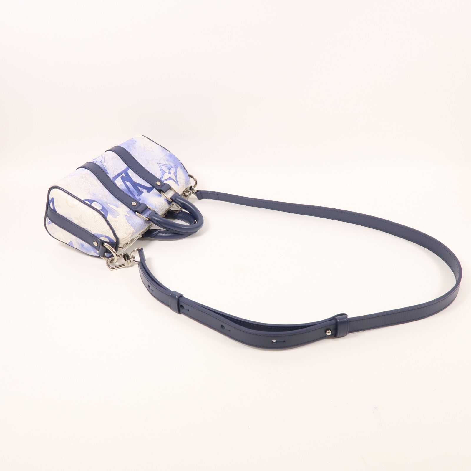 LOUIS VUITTON Watercolor Monogram Keepall XS銀扣手挽肩背兩用袋白色/藍色