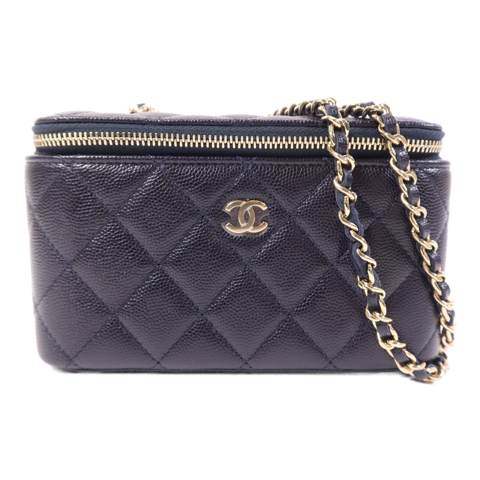 CHANEL 牛皮皮革Vanity Case金扣鏈帶肩背袋