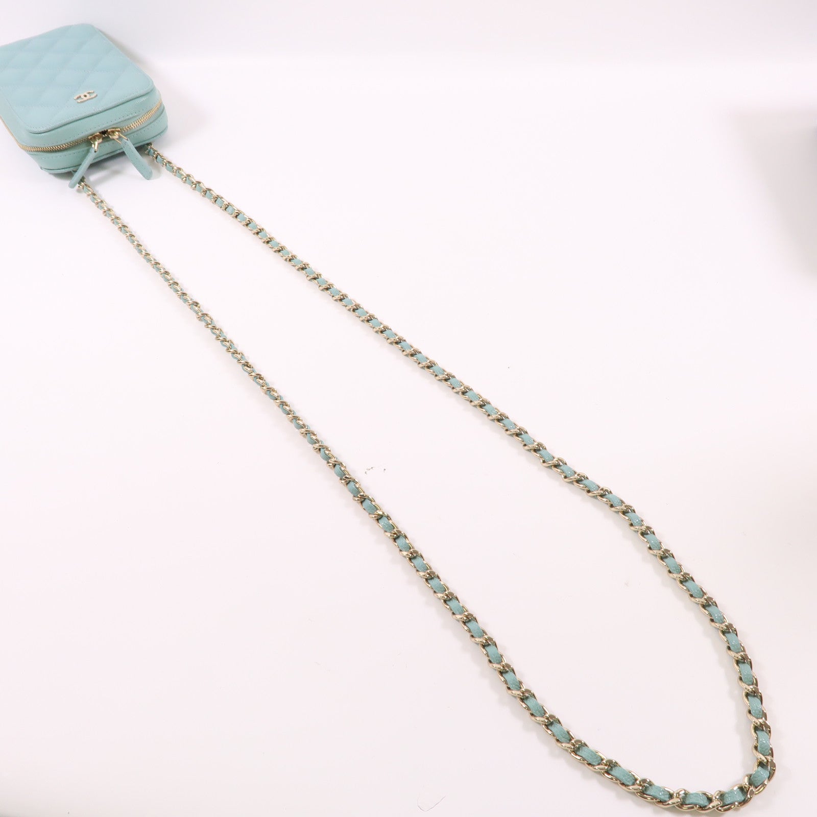 CHANEL 牛皮皮革Phone Bag金扣鏈帶肩背袋綠色