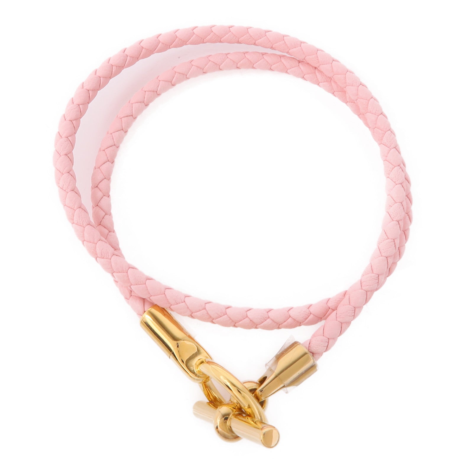 HERMES 皮革Glenan Double Tour金扣手鐲Rose Sakura