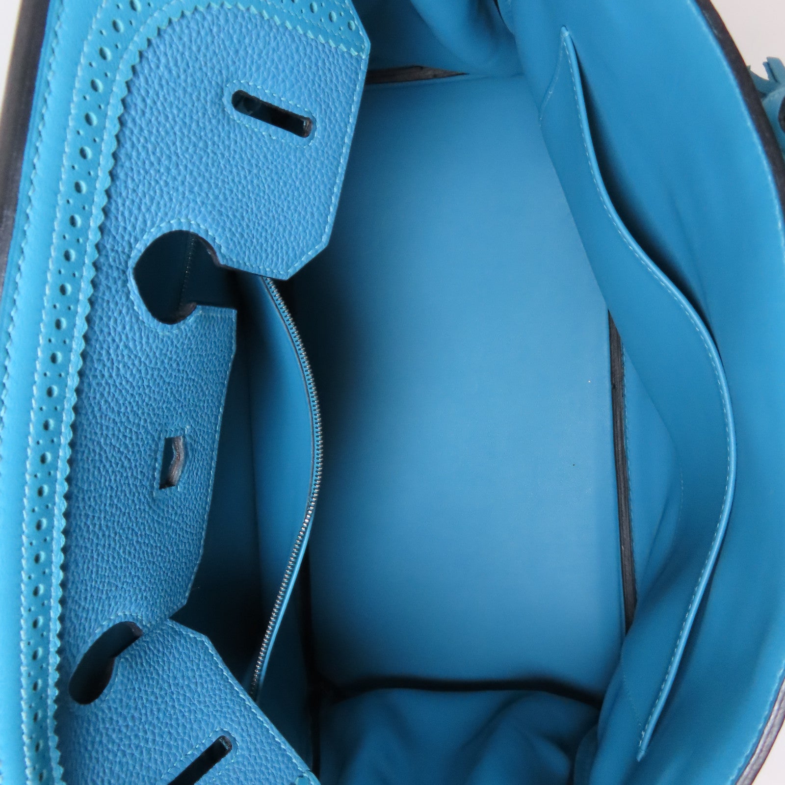 HERMES 【激減優惠】Togo皮革/Swift皮革Ghillies Birkin 35銀扣手挽袋Turquoise土耳其亮藍色