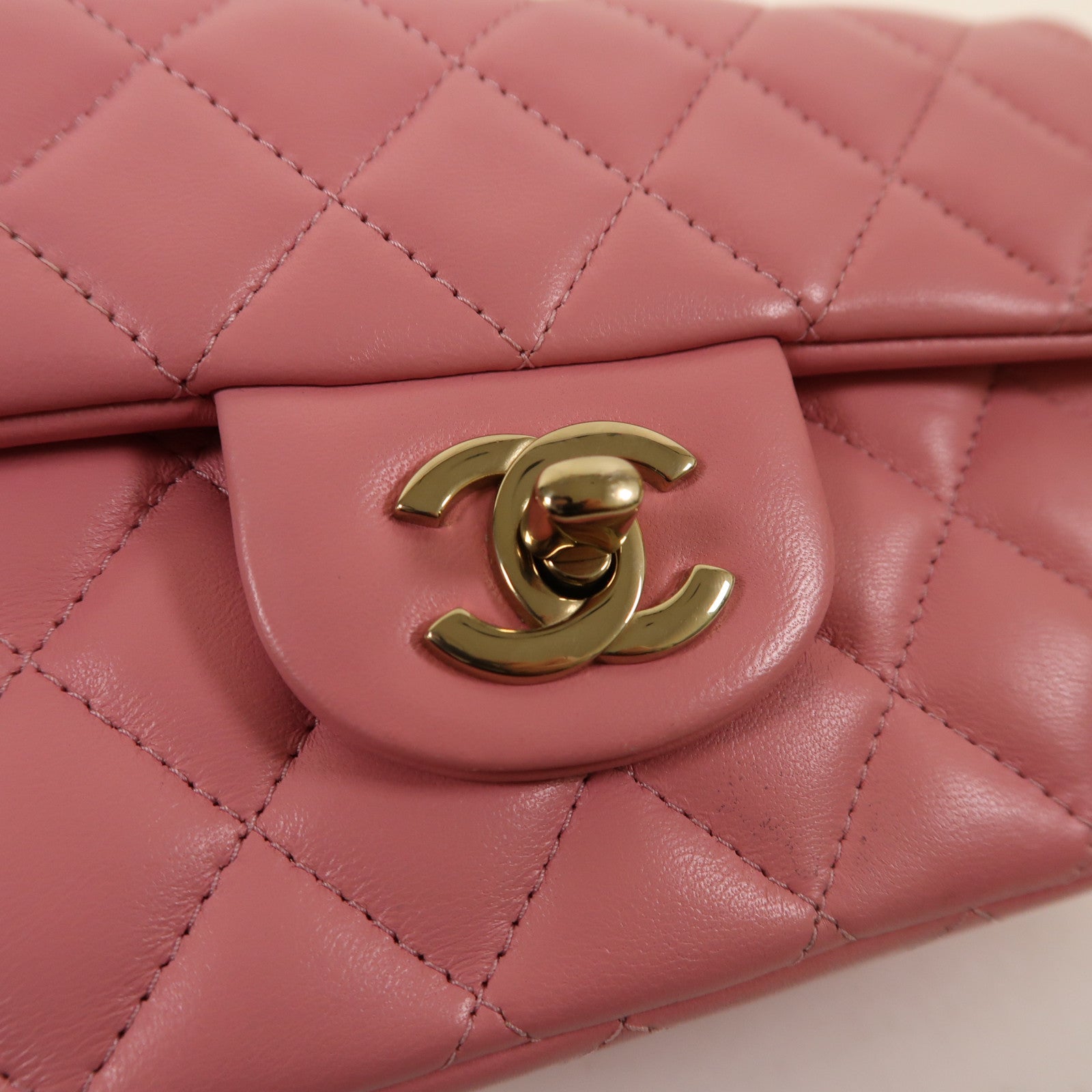 CHANEL 羊皮皮革Mini Flap Bag With Top Handle金扣手挽肩背兩用袋粉紅色