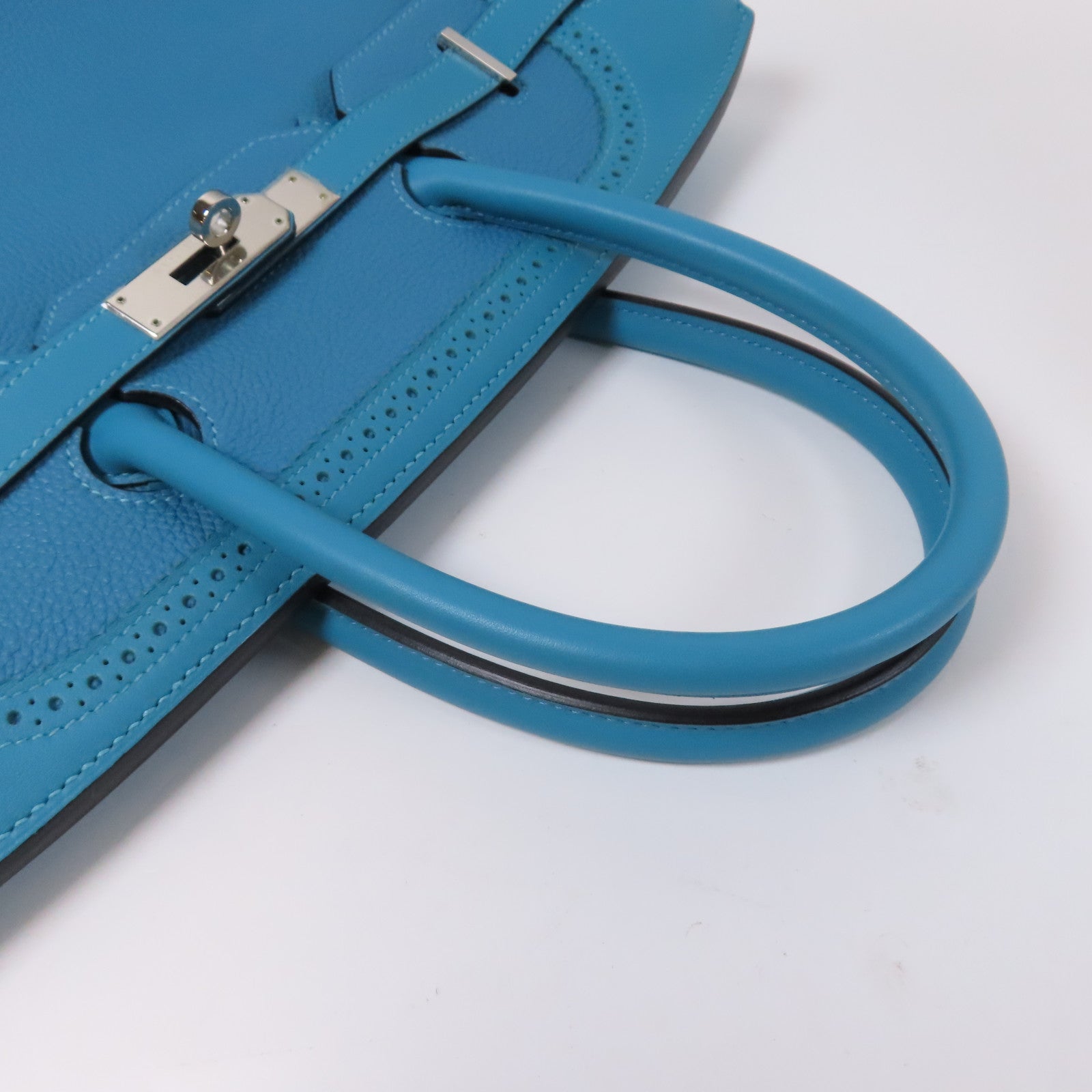 HERMES 【激減優惠】Togo皮革/Swift皮革Ghillies Birkin 35銀扣手挽袋Turquoise土耳其亮藍色