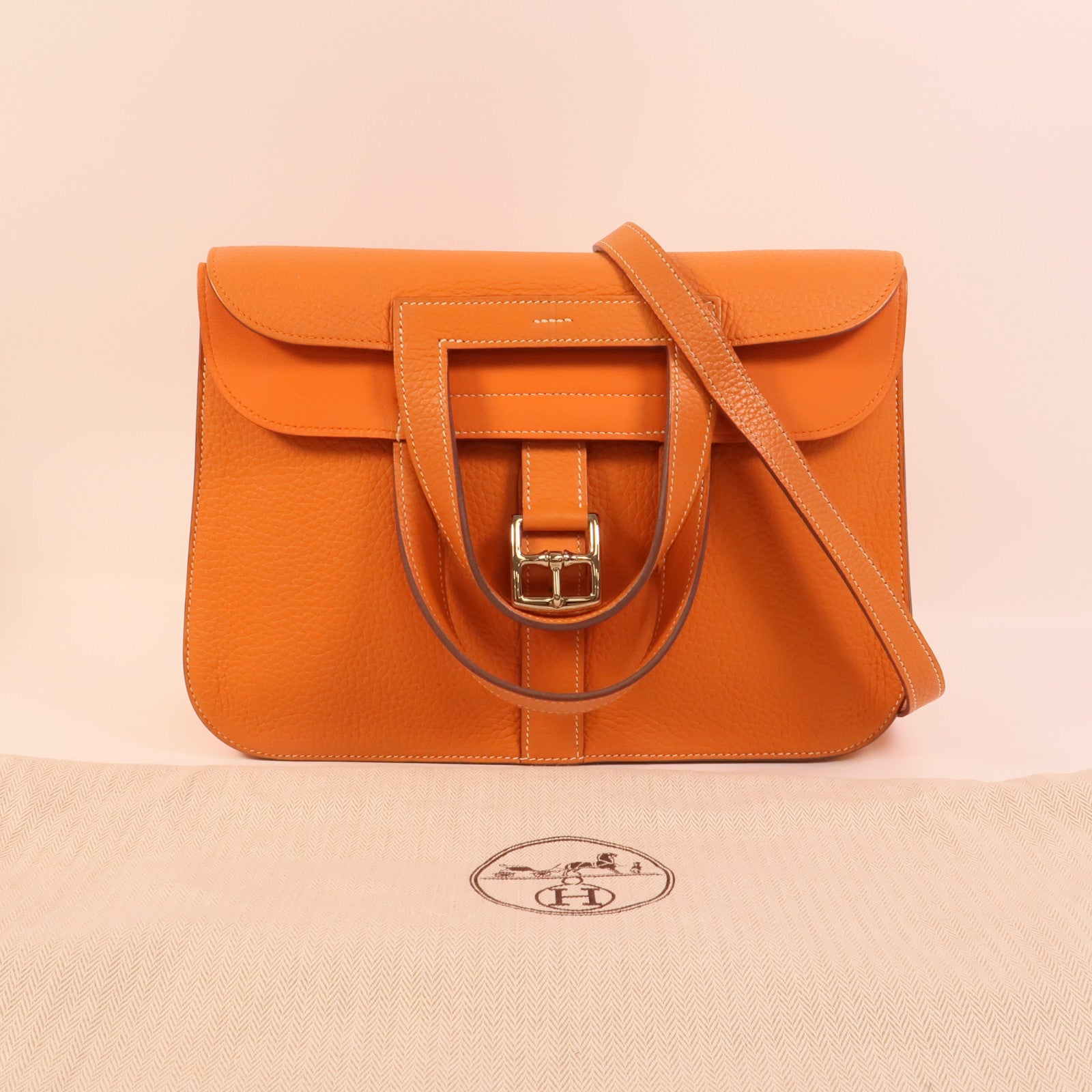 HERMES Clemence皮革Halzan 31手挽肩背兩用袋Orange