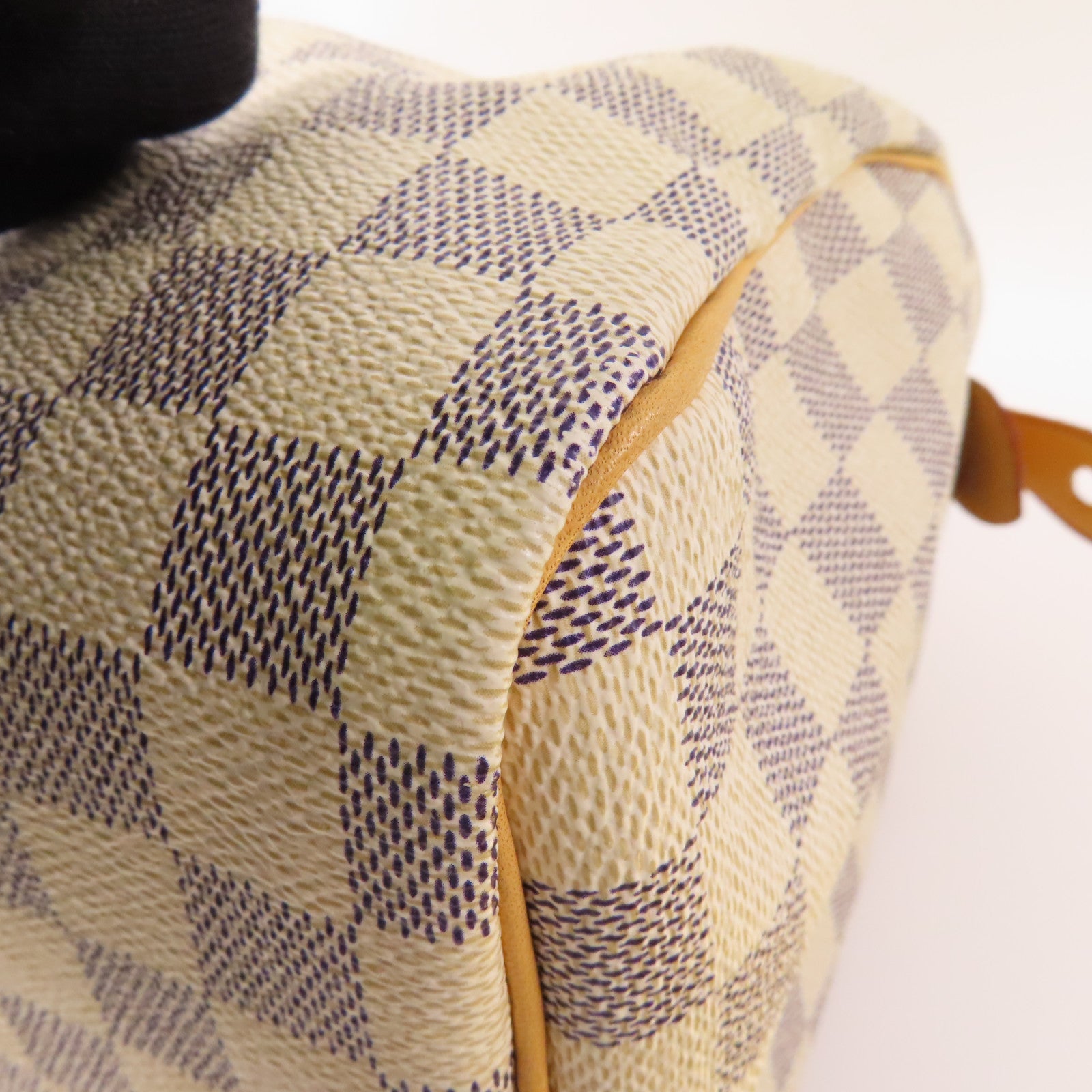 LOUIS VUITTON Damier Azur Speedy 30金扣手挽袋白色