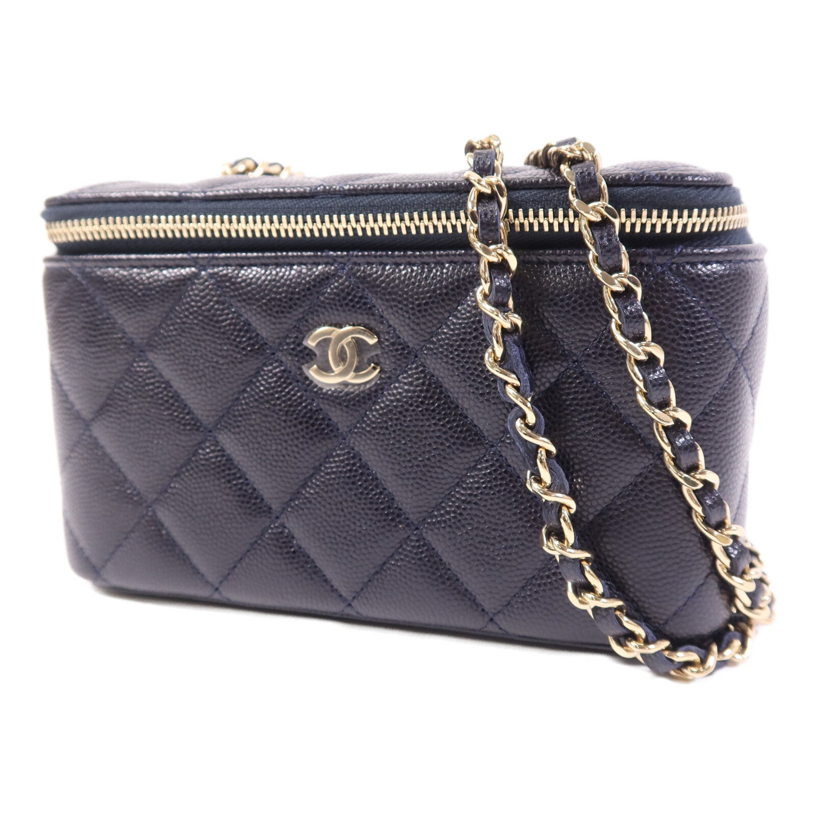 CHANEL 牛皮皮革Vanity Case金扣鏈帶肩背袋