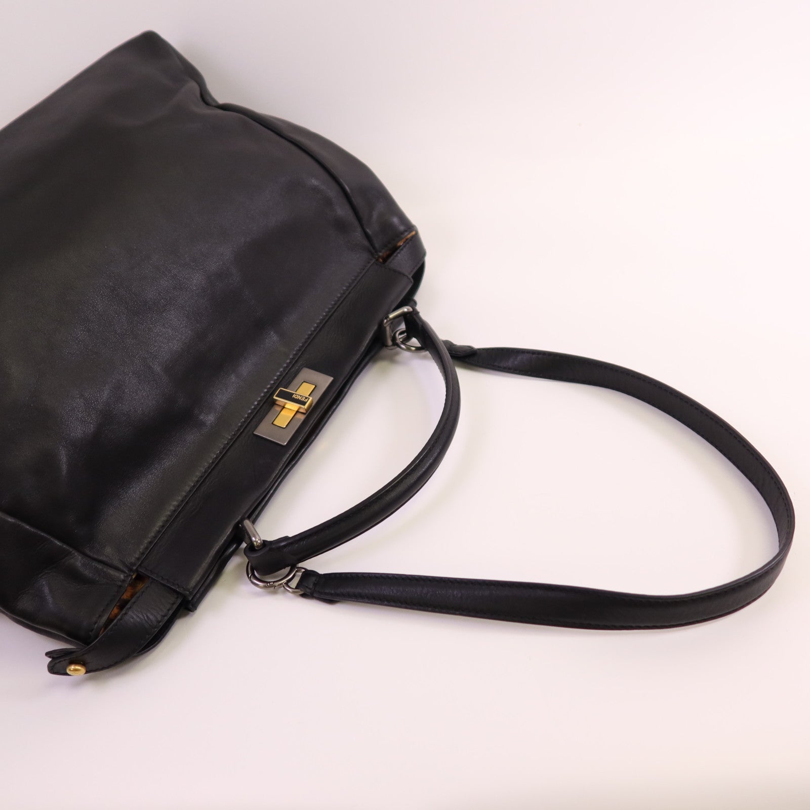 FENDI 【激減優惠】牛皮皮革Peekaboo金扣手挽肩背兩用袋