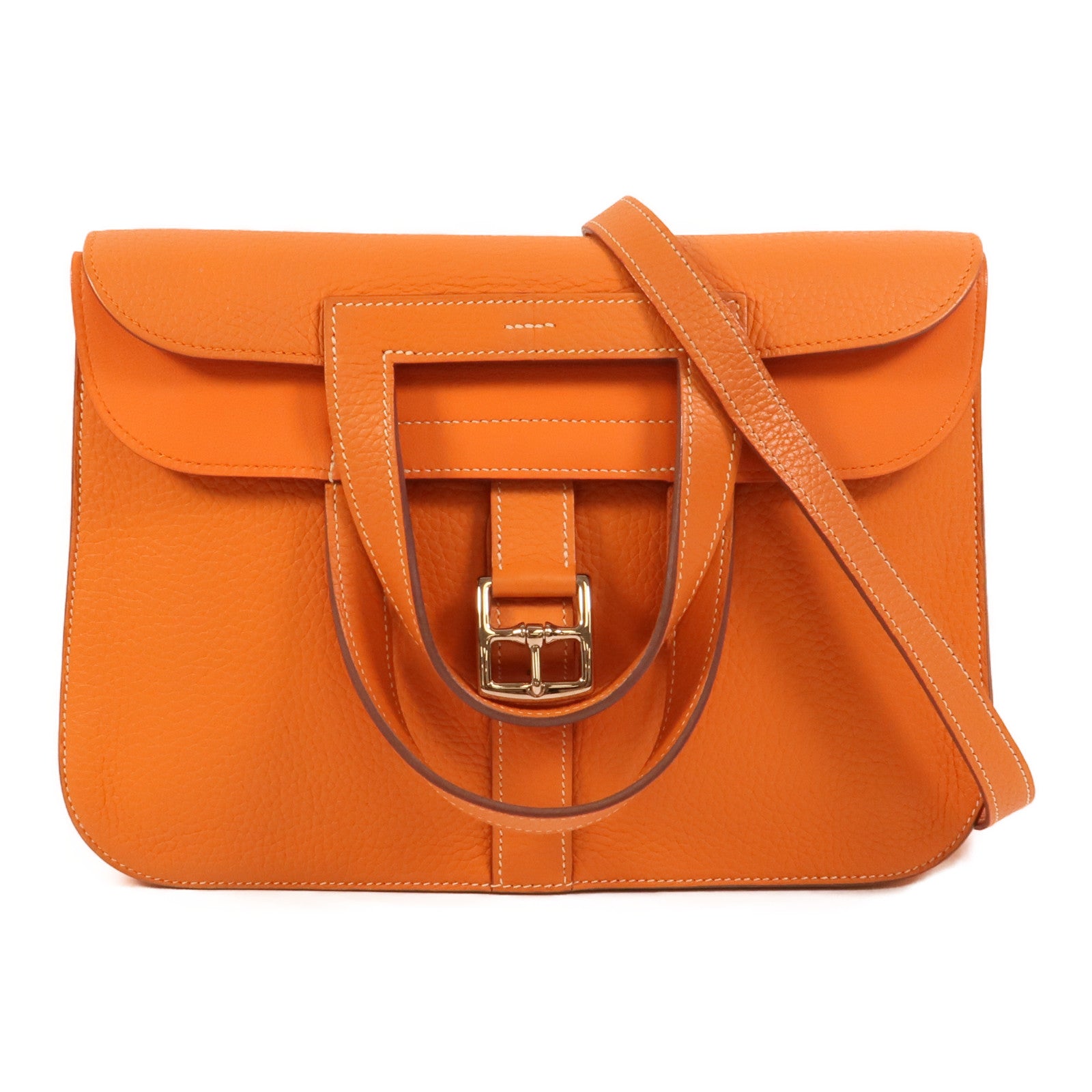 HERMES Clemence皮革Halzan 31手挽肩背兩用袋Orange