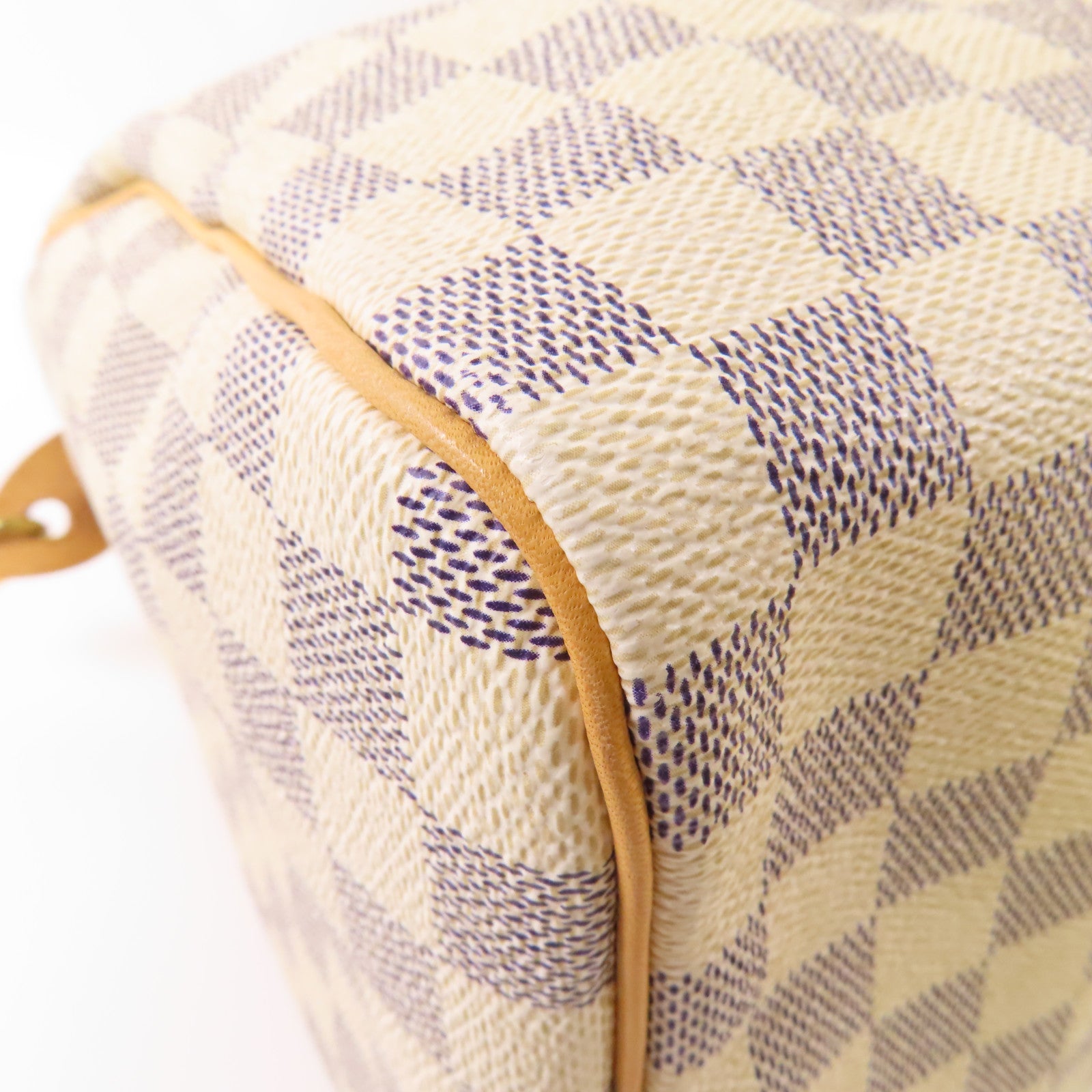 LOUIS VUITTON Damier Azur Speedy 30金扣手挽袋白色