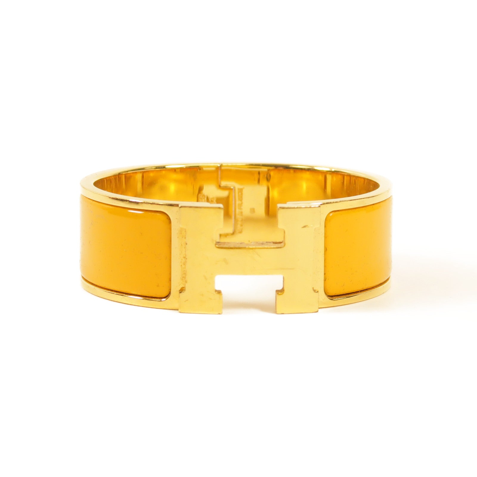 HERMES GHW Clic-Clac H Bracelet Enamel/Metal Orange