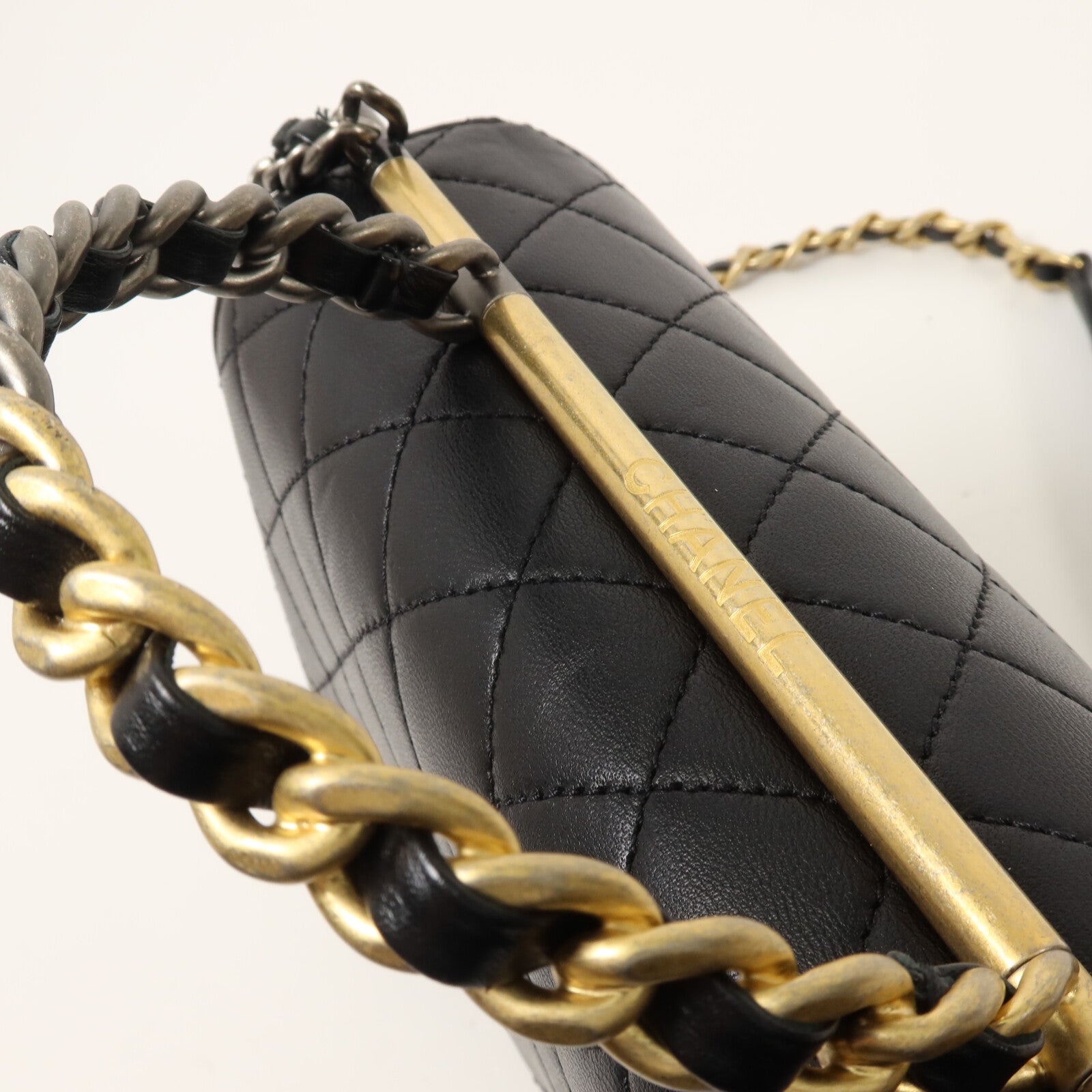 CHANEL 羊皮皮革Top Handle Flap鏈帶手挽肩背兩用袋