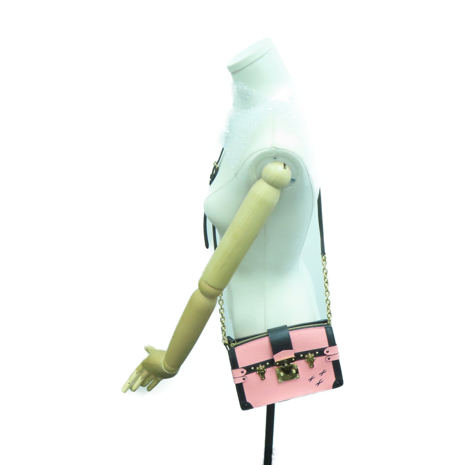 LOUIS VUITTON Epi皮革Trunk Clutch金扣肩背袋粉红色/黑色