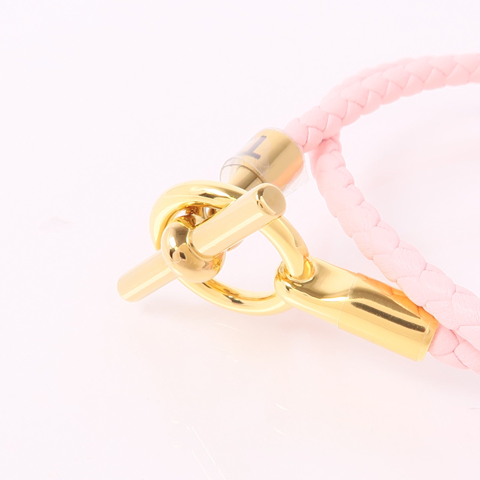 HERMES 皮革Glenan Double Tour金扣手鐲Rose Sakura
