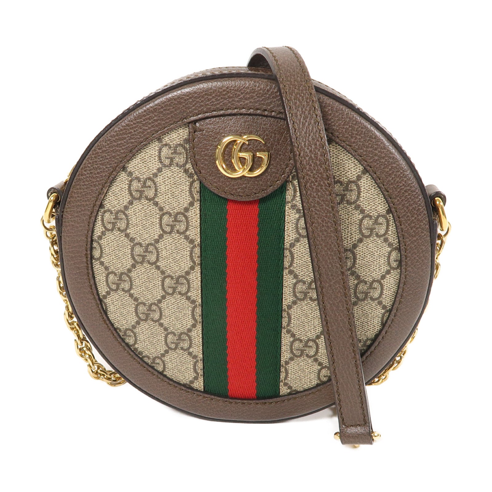 GUCCI 塗層帆布Ophidia GG金扣鏈帶肩背袋啡色