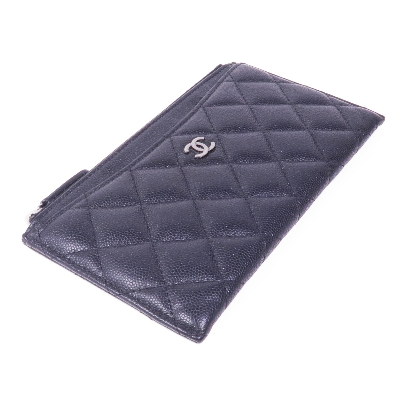 CHANEL 牛皮皮革Zipped Wallet銀扣長錢包