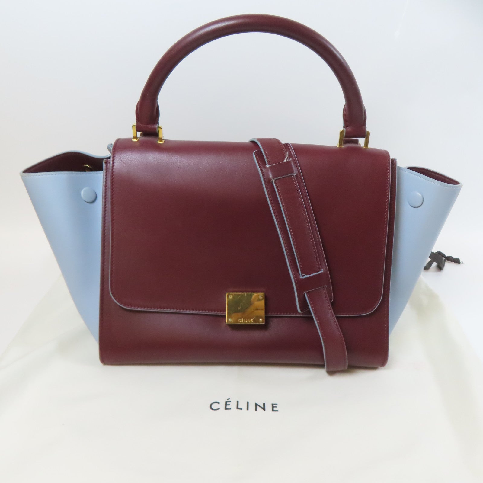 CELINE 【激減優惠】牛皮皮革Shoulder Bag金扣手挽肩背兩用袋啡色/藍色