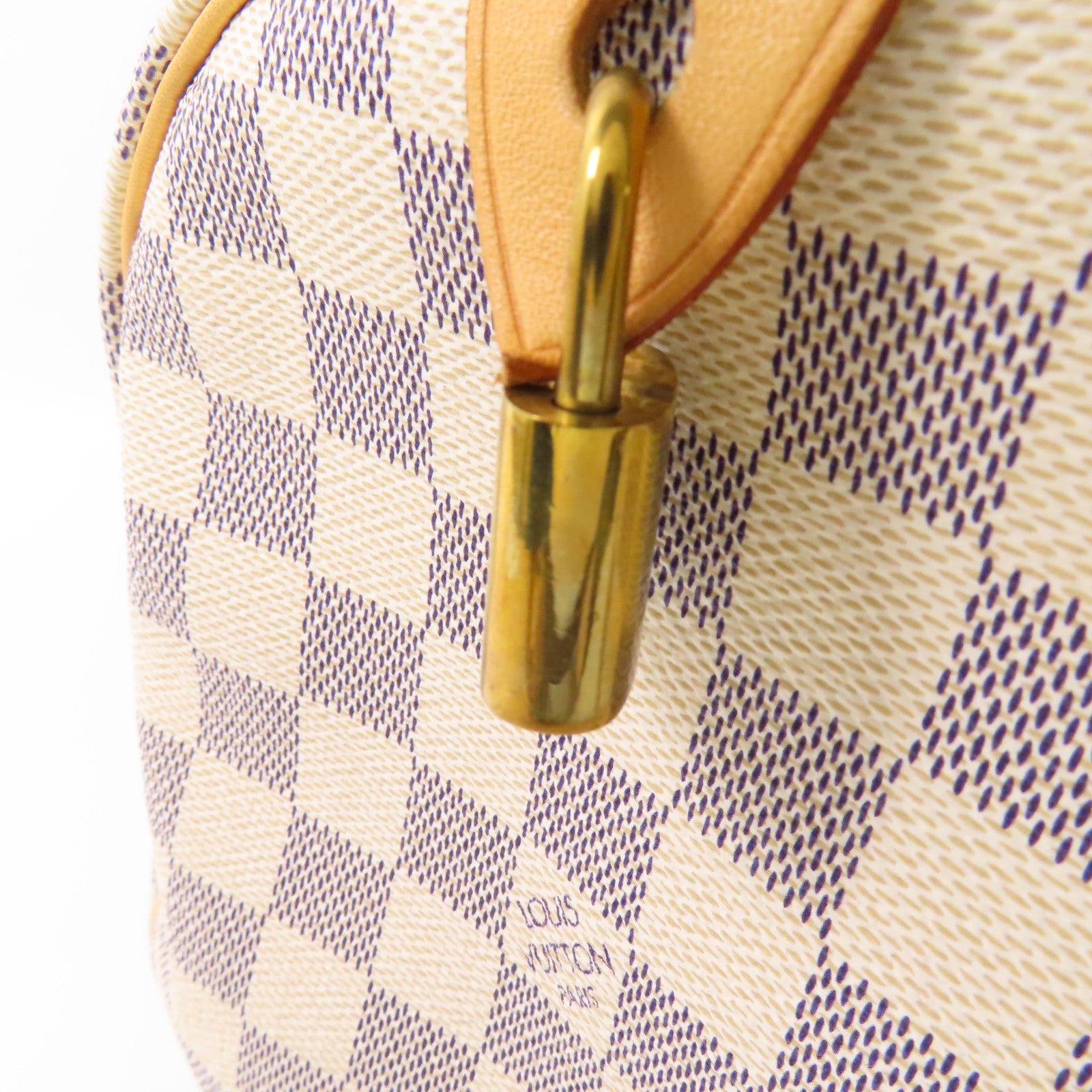 LOUIS VUITTON Damier Azur Speedy 30金扣手挽袋白色