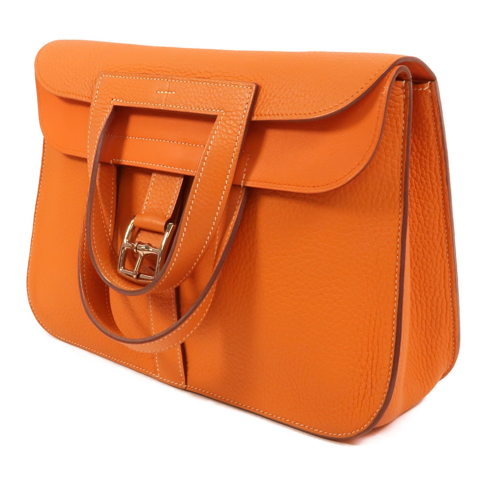 HERMES Clemence皮革Halzan 31手挽肩背兩用袋Orange