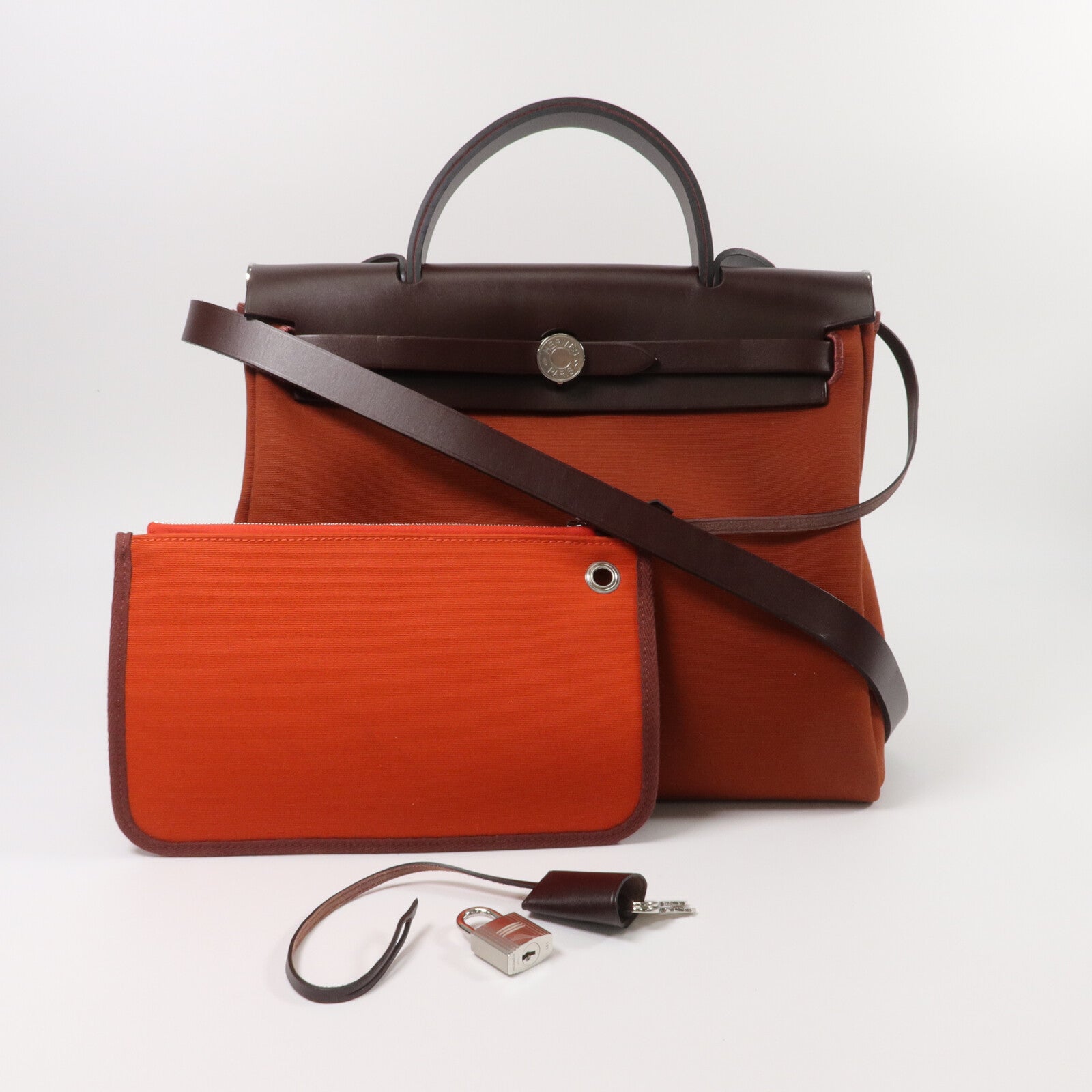 HERMES 帆布Herbag PM手挽肩背兩用袋Cuivre/Orange/Rouge