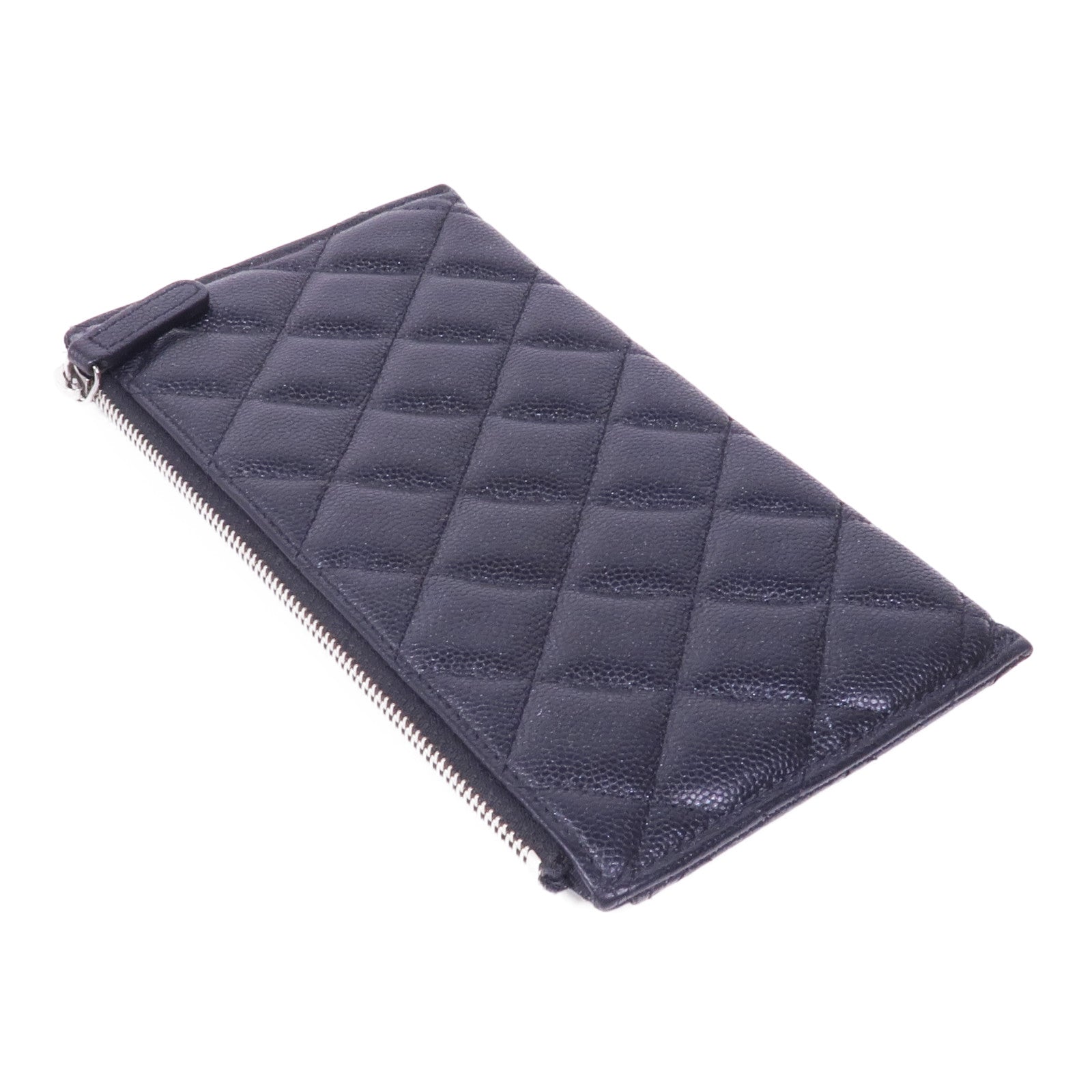 CHANEL 牛皮皮革Zipped Wallet銀扣長錢包