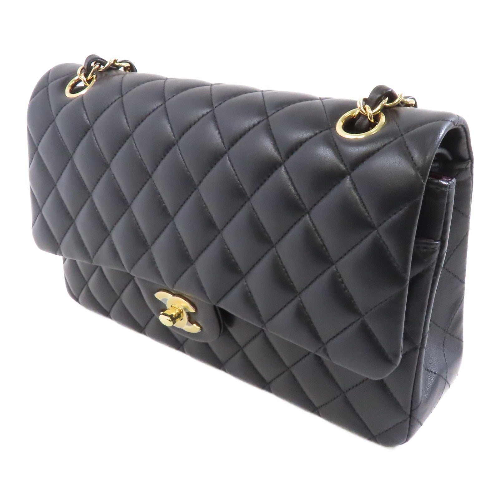 CHANEL 菱格羊皮皮革Classic Flap 25金扣鏈帶肩背袋黑色