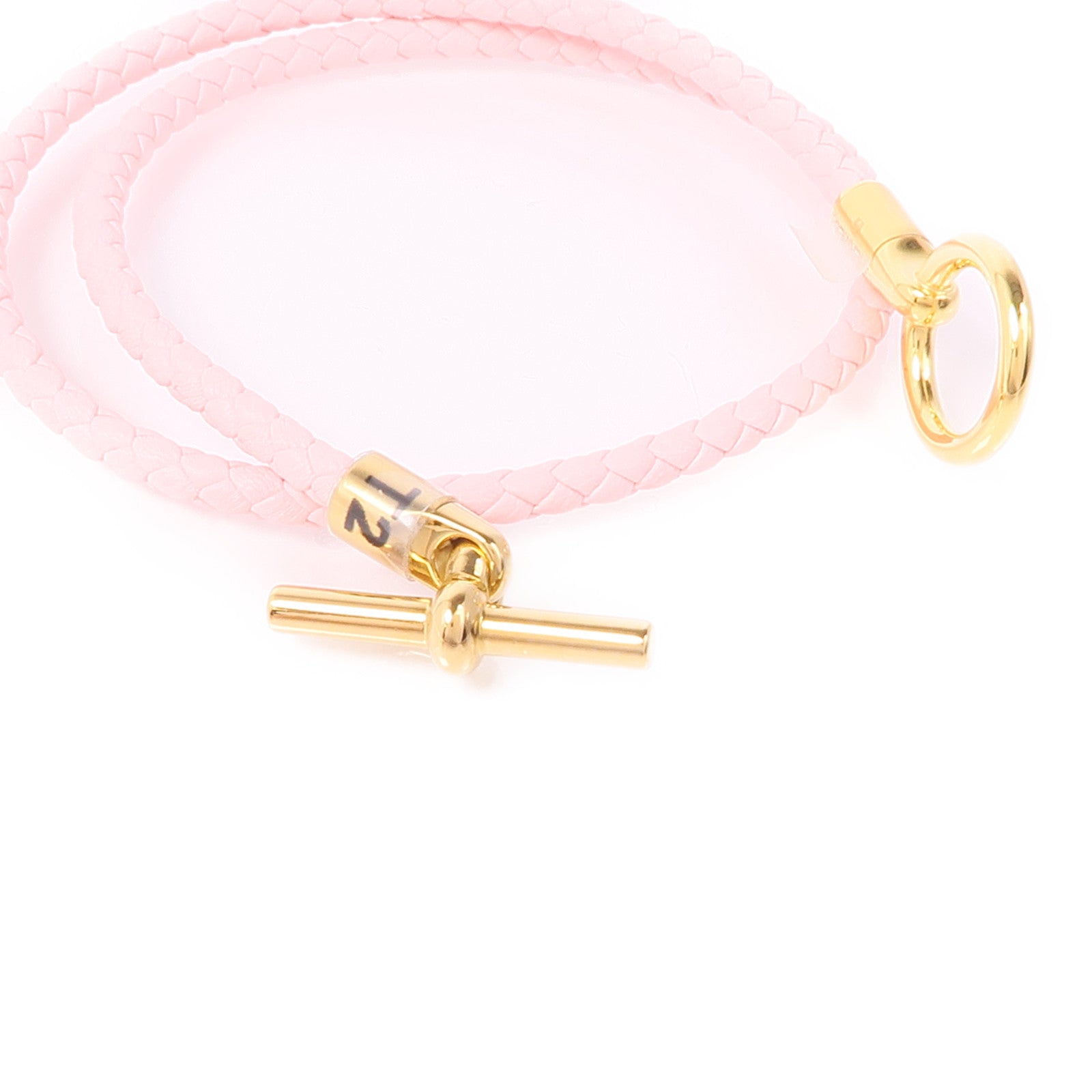 HERMES 皮革Glenan Double Tour金扣手鐲Rose Sakura