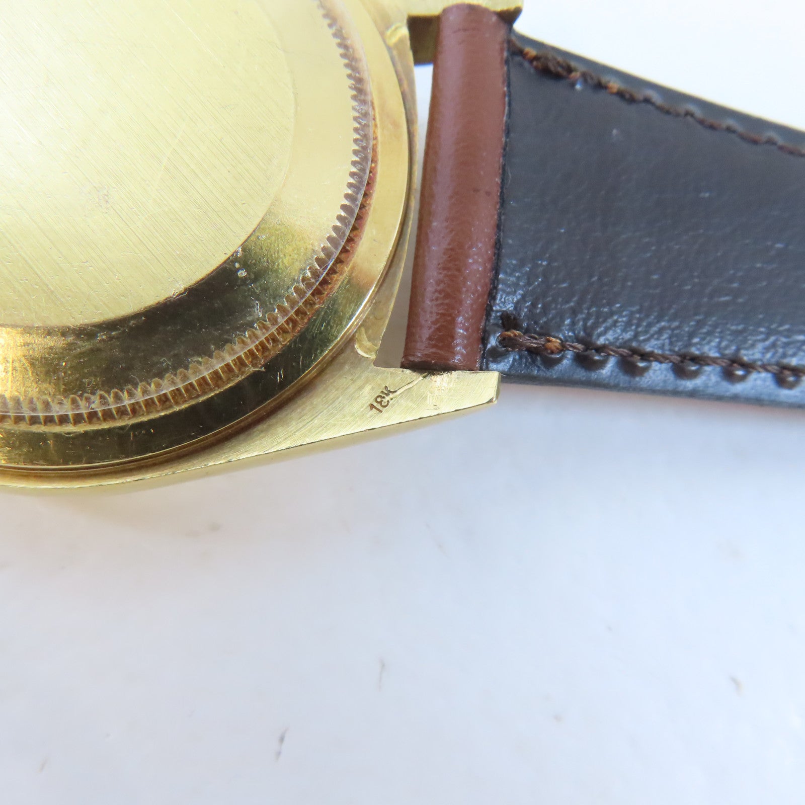 ROLEX Datejust18K黃金/皮革手錶自動機芯藍色#19cm