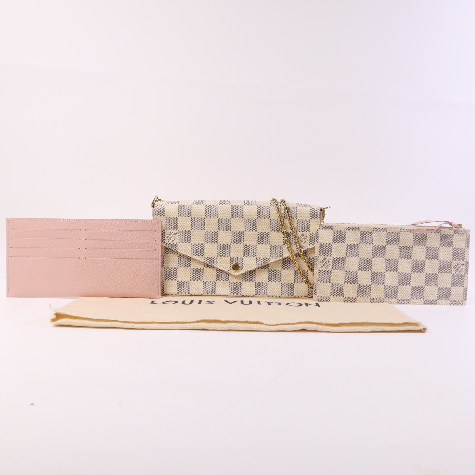 LOUIS VUITTON 【激減優惠】Damier Azur Felicie Pochette金扣肩背袋