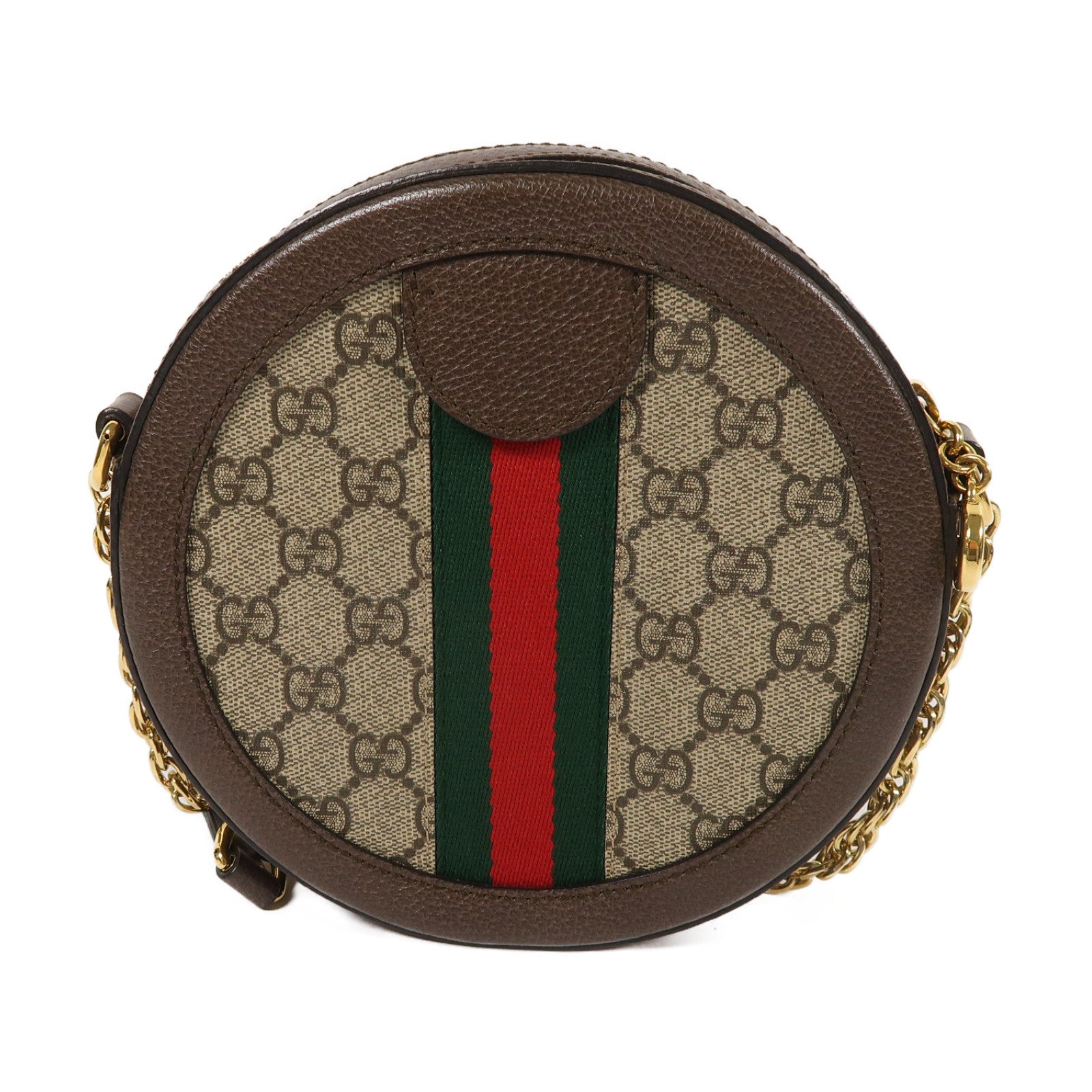 GUCCI 塗層帆布Ophidia GG金扣鏈帶肩背袋啡色