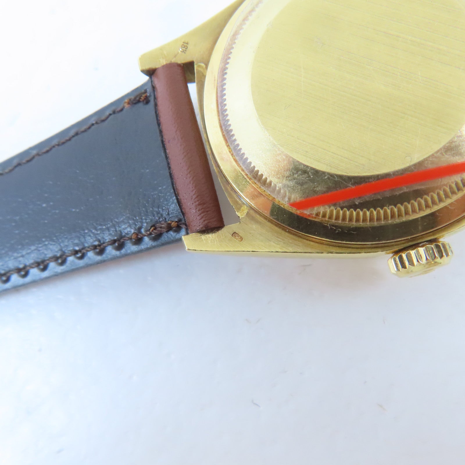 ROLEX Datejust18K黃金/皮革手錶自動機芯藍色#19cm