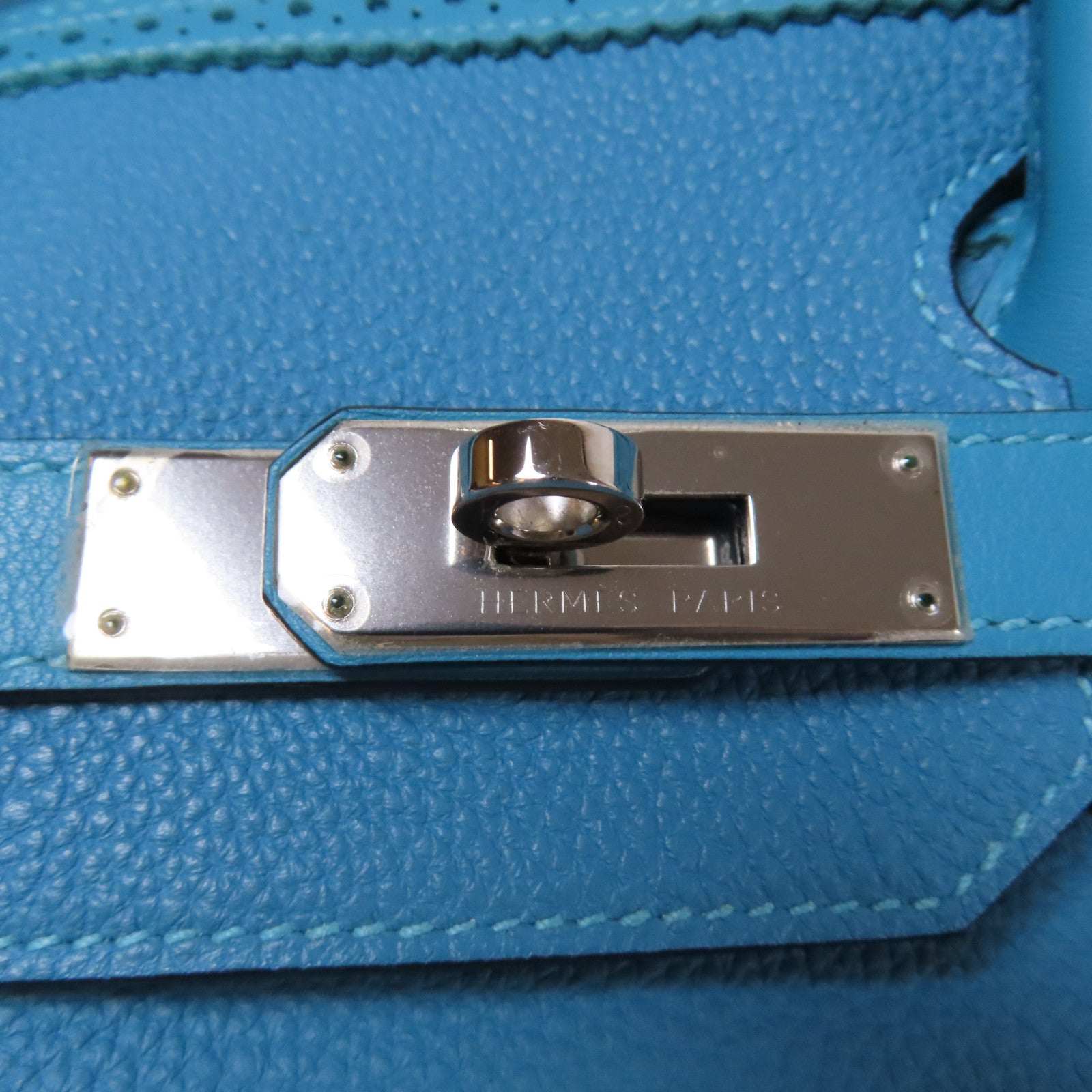 HERMES 【激減優惠】Togo皮革/Swift皮革Ghillies Birkin 35銀扣手挽袋Turquoise土耳其亮藍色