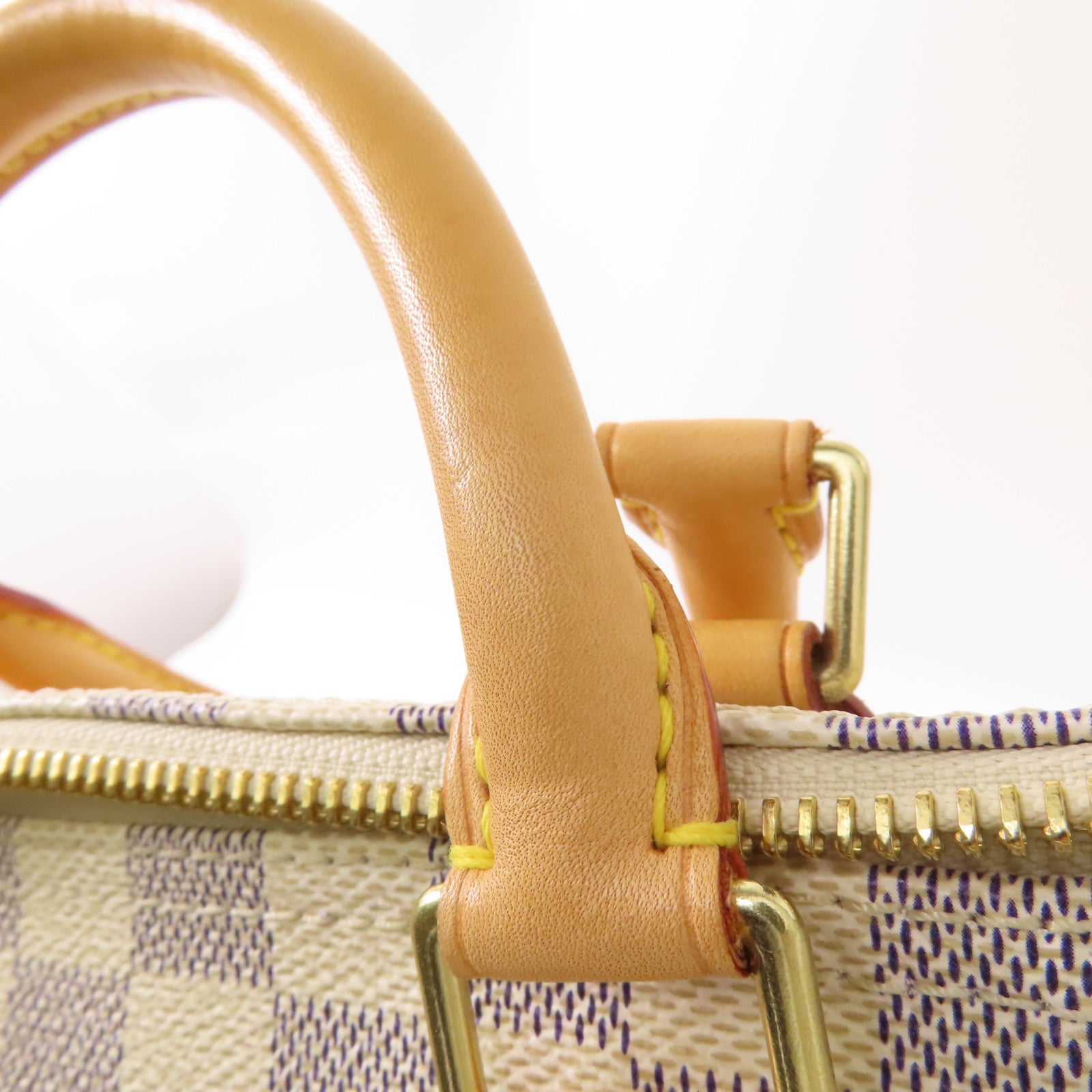 LOUIS VUITTON Damier Azur Speedy 30金扣手挽袋白色