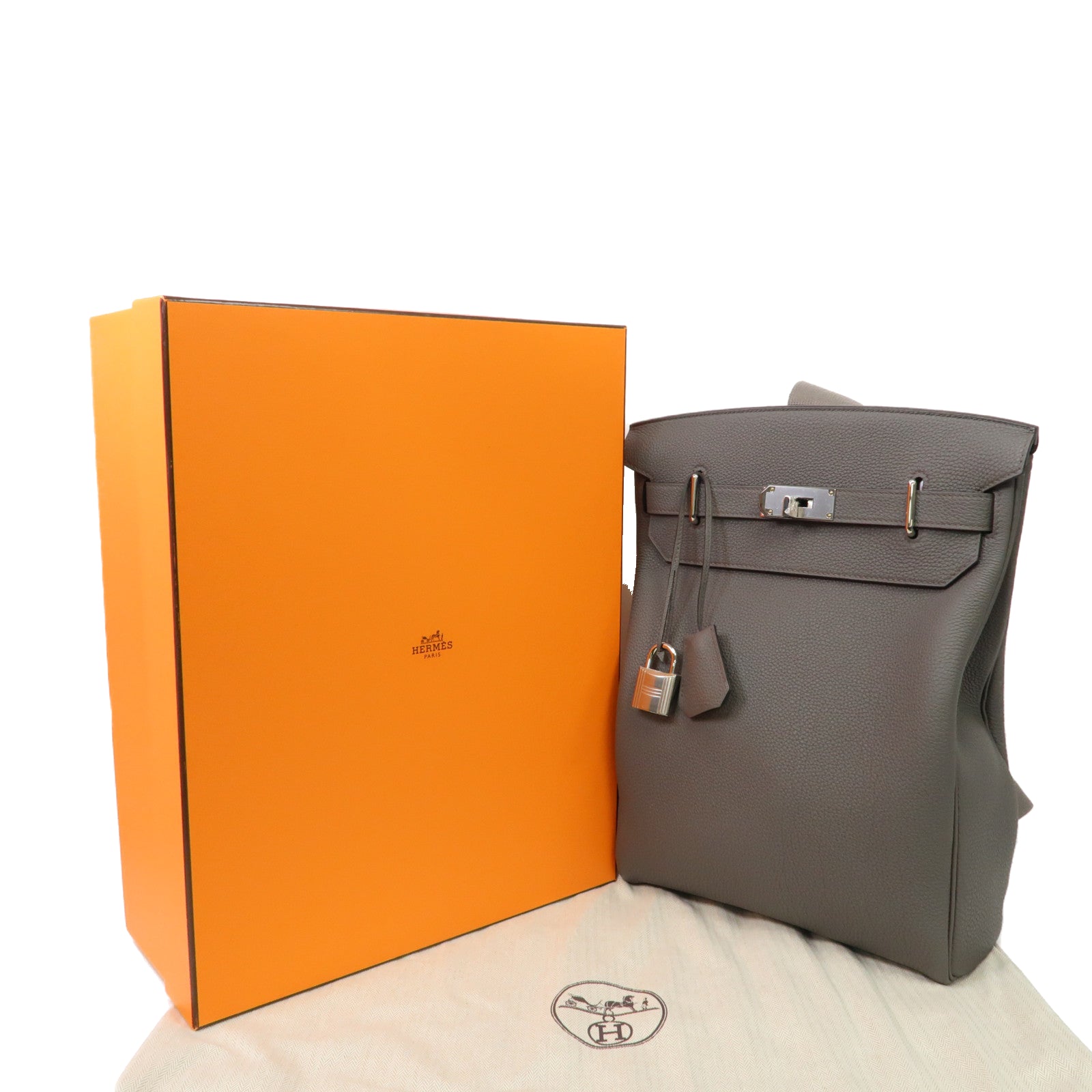 HERMES Togo皮革Hac A Dos GM銀扣背包錫器灰色