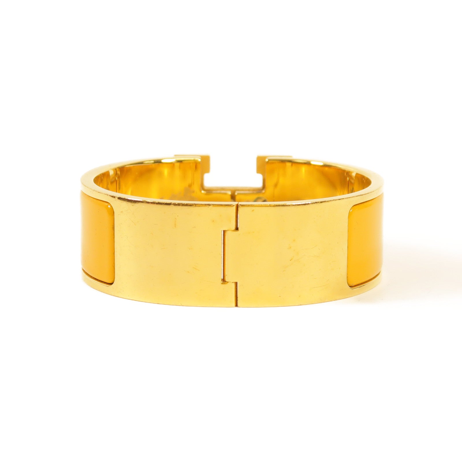 HERMES GHW Clic-Clac H Bracelet Enamel/Metal Orange