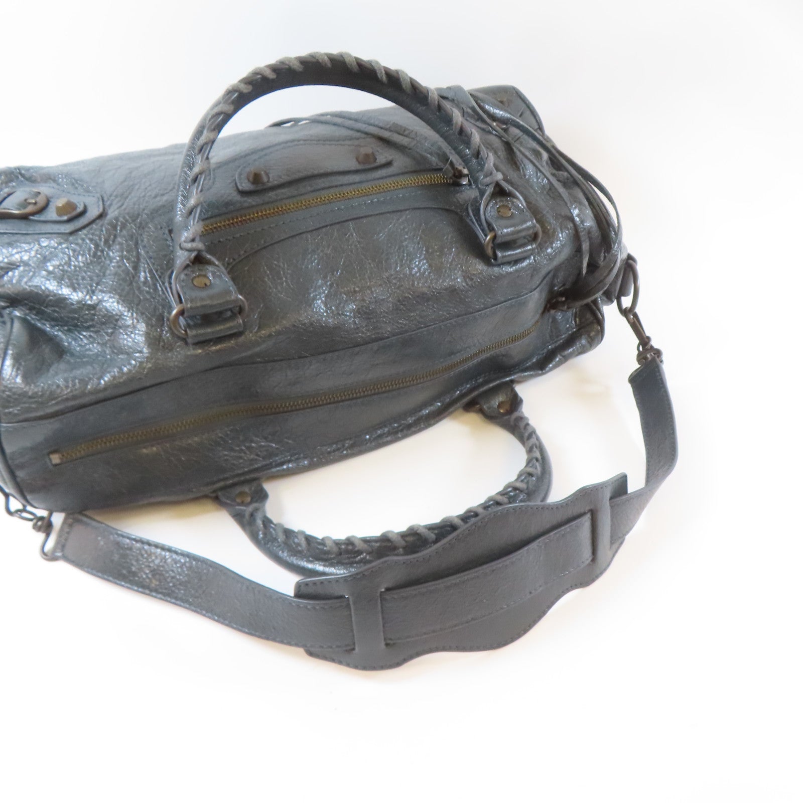 BALENCIAGA 牛皮皮革Twiggy黑扣手挽肩背兩用袋灰色