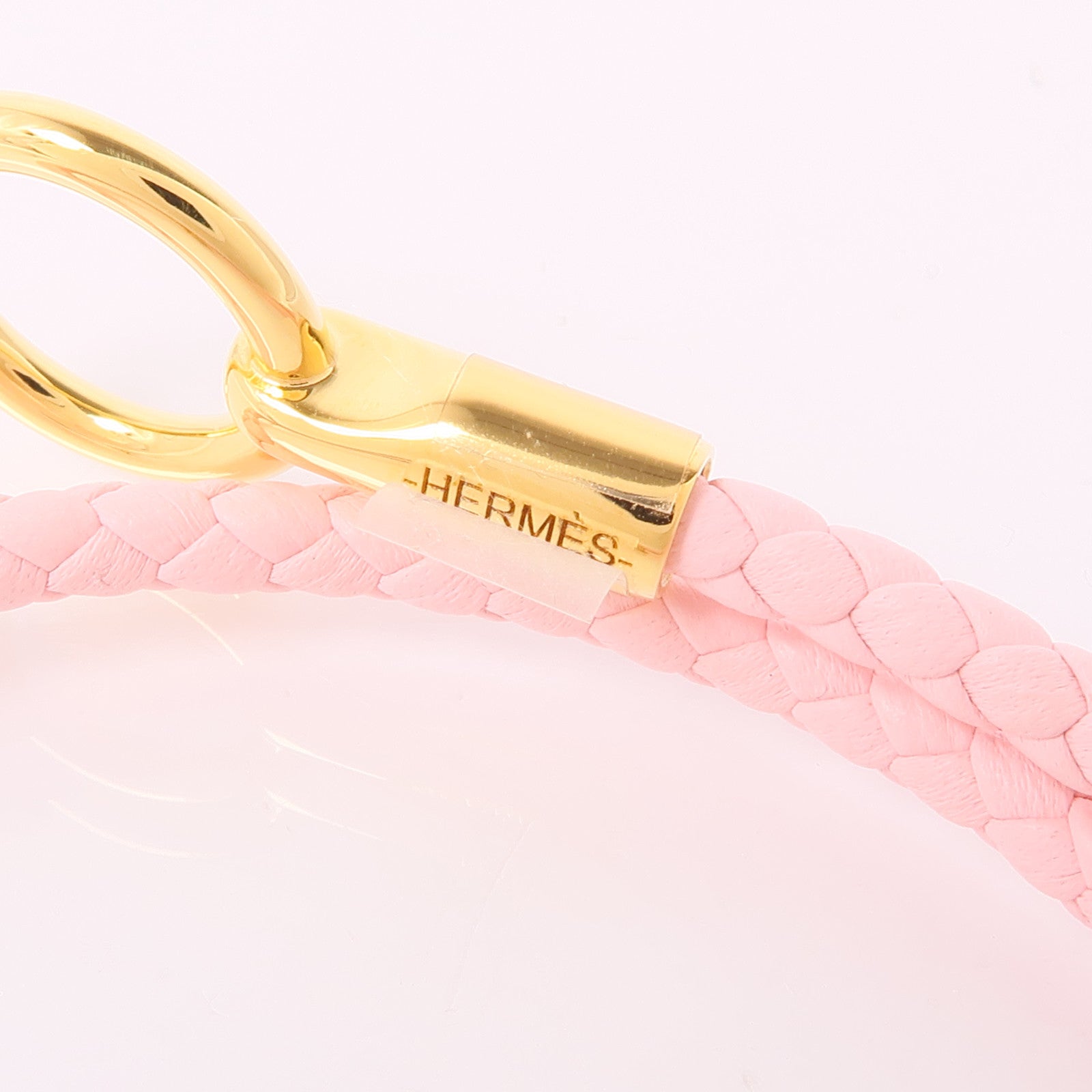 HERMES 皮革Glenan Double Tour金扣手鐲Rose Sakura
