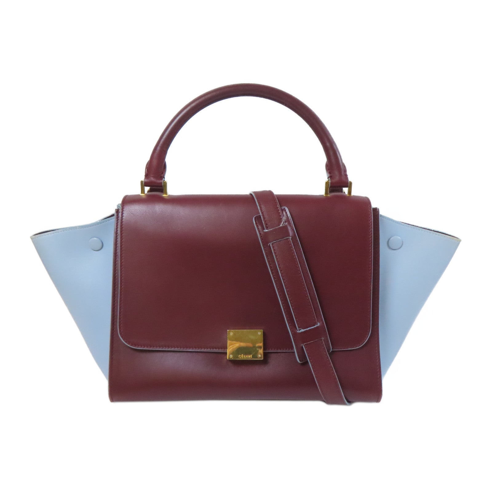 CELINE 【激減優惠】牛皮皮革Shoulder Bag金扣手挽肩背兩用袋啡色/藍色
