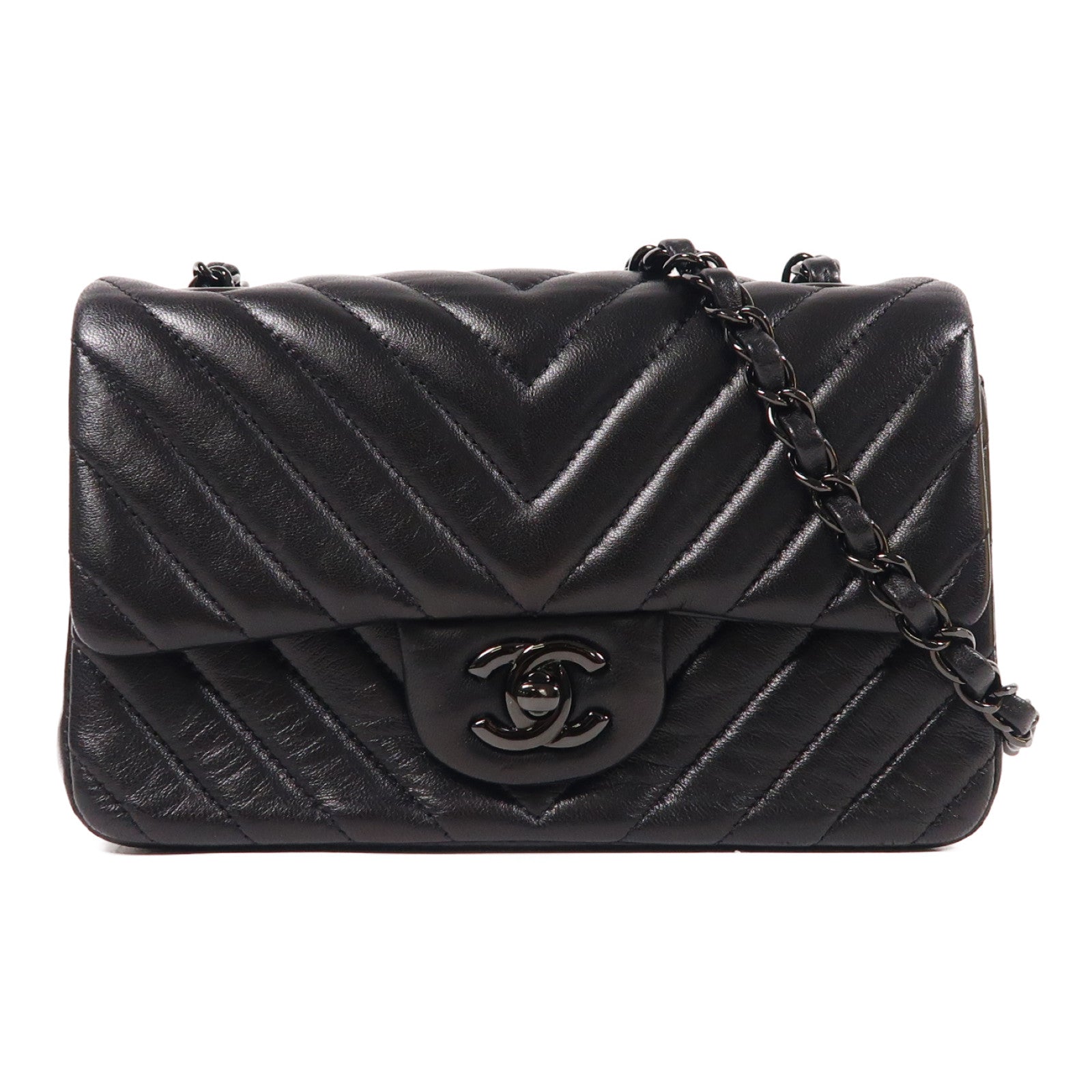CHANEL 羊皮皮革Mini Classic 20鏈帶肩背袋黑色