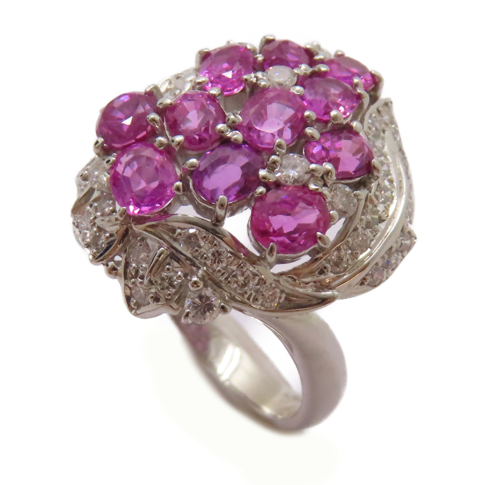 JEWELRY 【激減優惠】PT900鉑金/2.88ct粉紅藍寶石/0.43ct鑚石Pink Sapphire Ring戒指US#6.5
