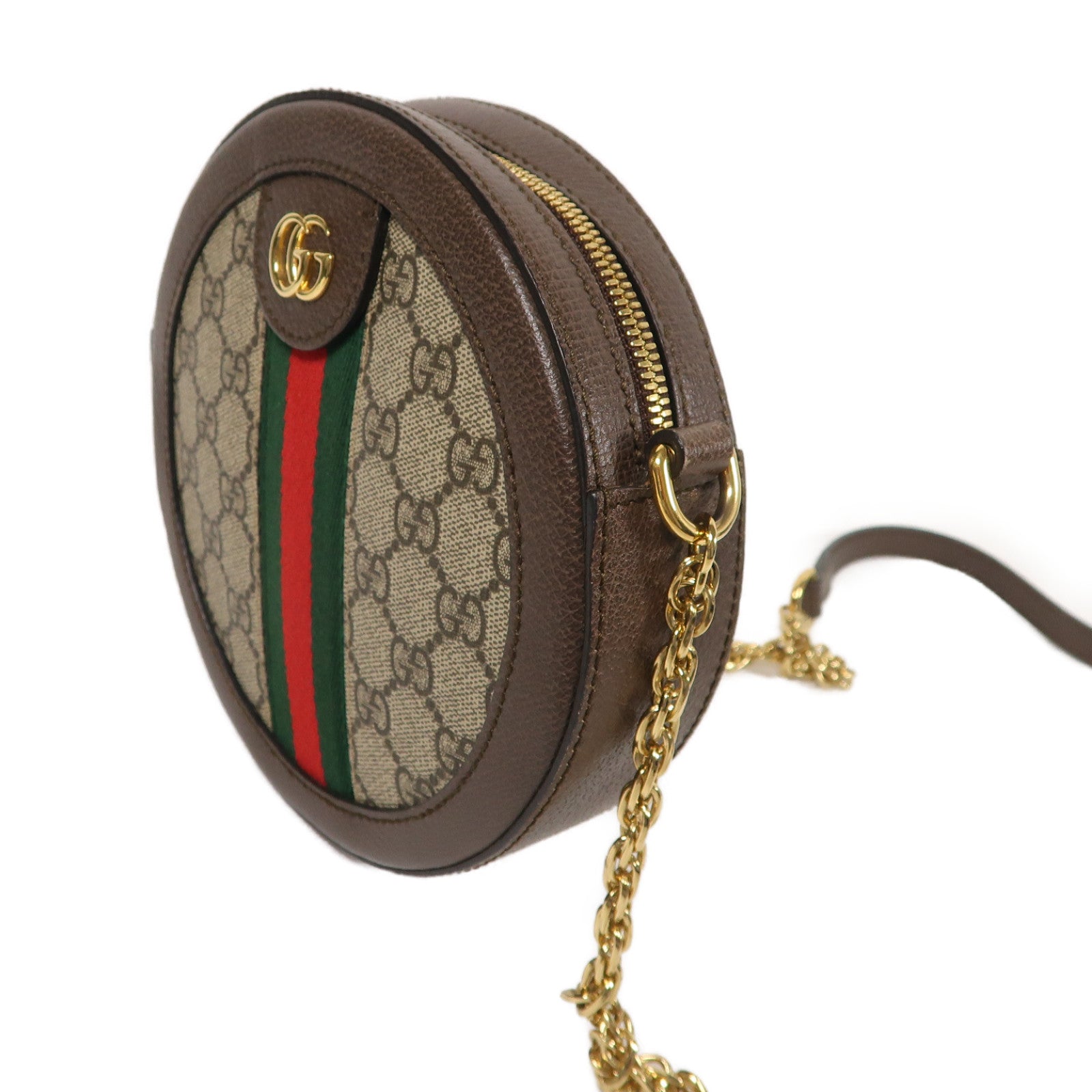 GUCCI 塗層帆布Ophidia GG金扣鏈帶肩背袋啡色